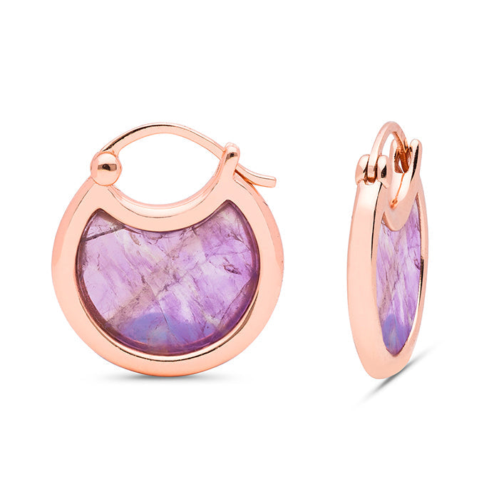 925 Sterling Silver Earrings with Amethyst / Rock Crystal Amethyst finished in 18K rose gold - Losis