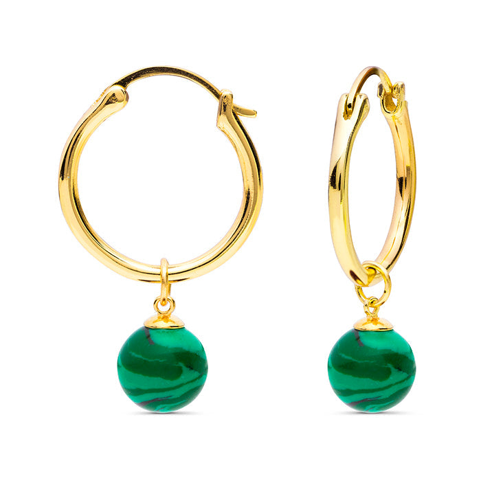 Pendientes de Plata de Ley 925 con Malaquita acabados en oro amarillo 18K - Ririj