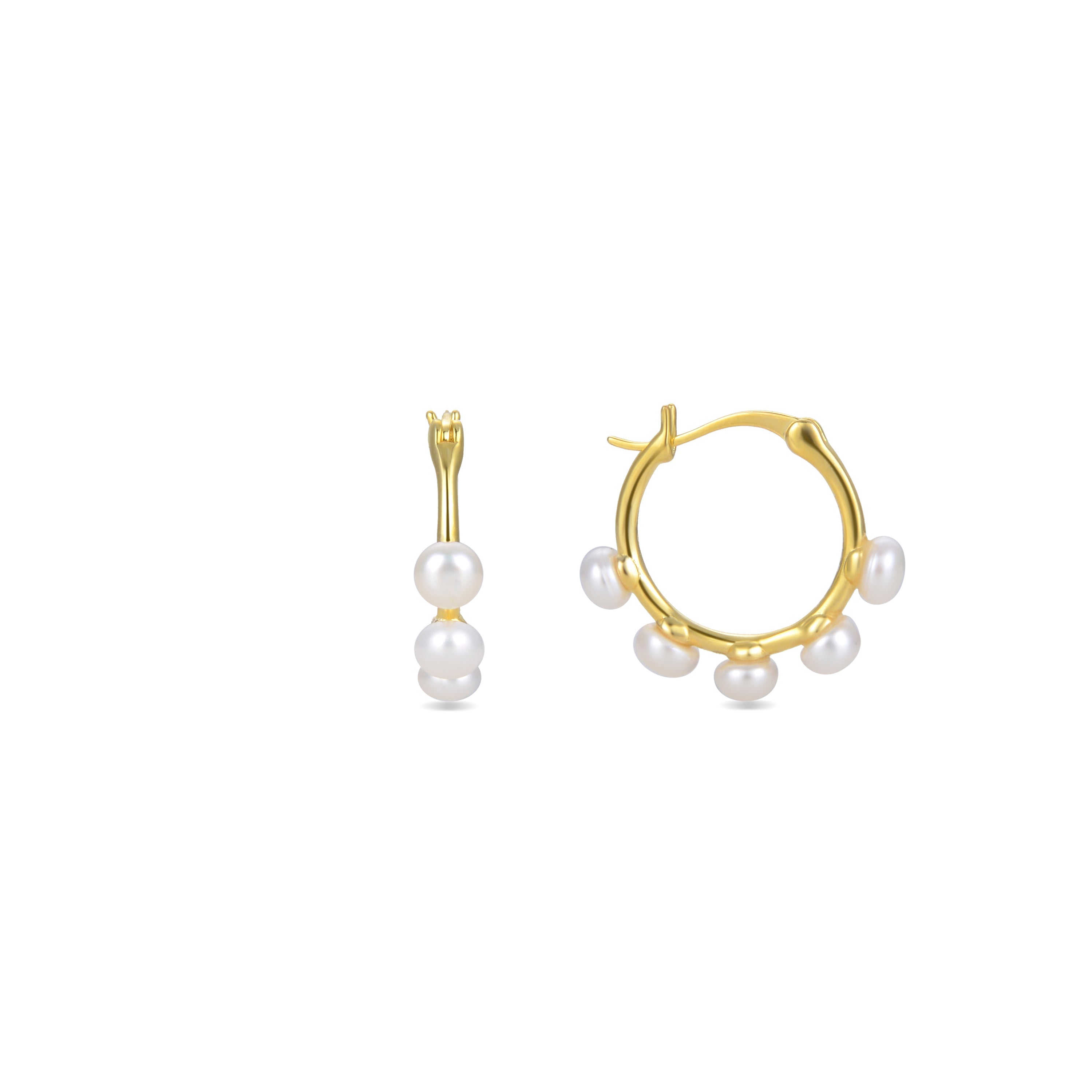 Pendientes de Plata de Ley 925 con Perla Blanca acabados en oro amarillo 18K - Fami