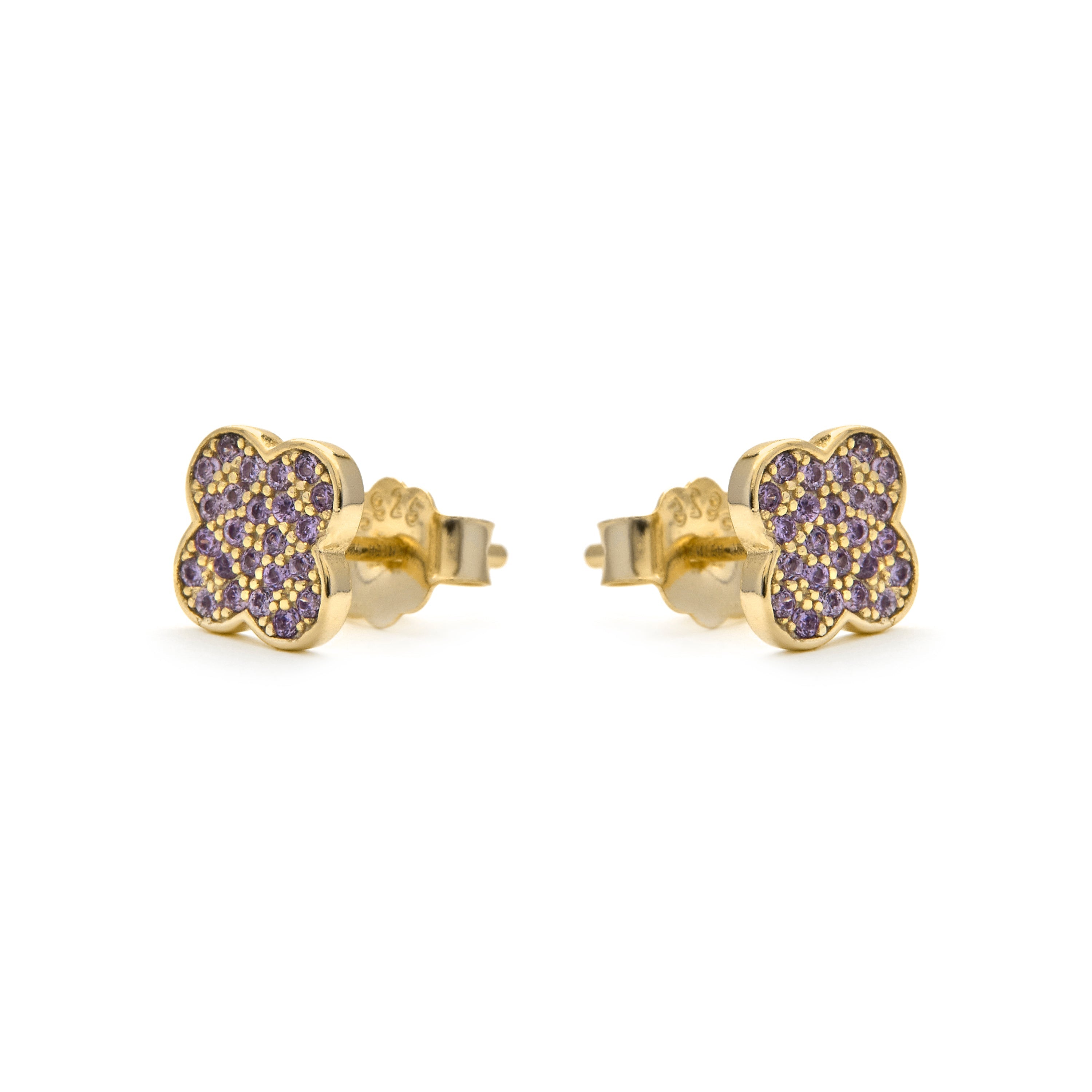 925 Sterling Silver and Amethyst Zirconia Earrings with an 18k Yellow Gold Finish - Alsion