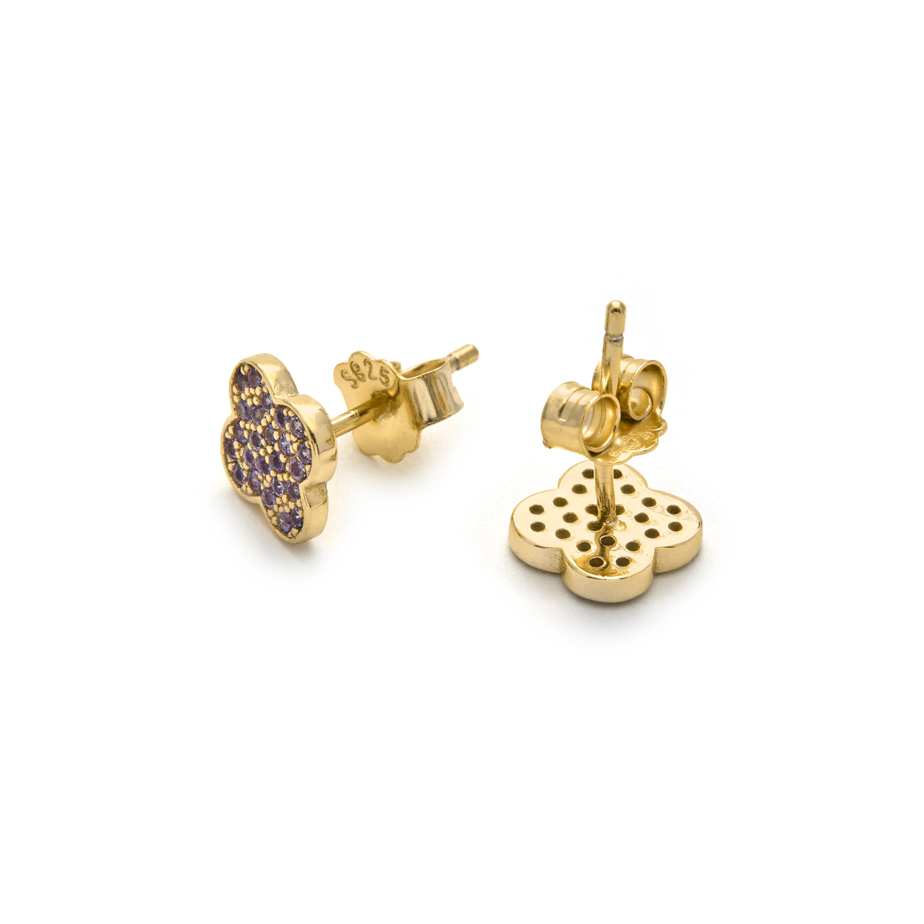 925 Sterling Silver and Amethyst Zirconia Earrings with an 18k Yellow Gold Finish - Alsion
