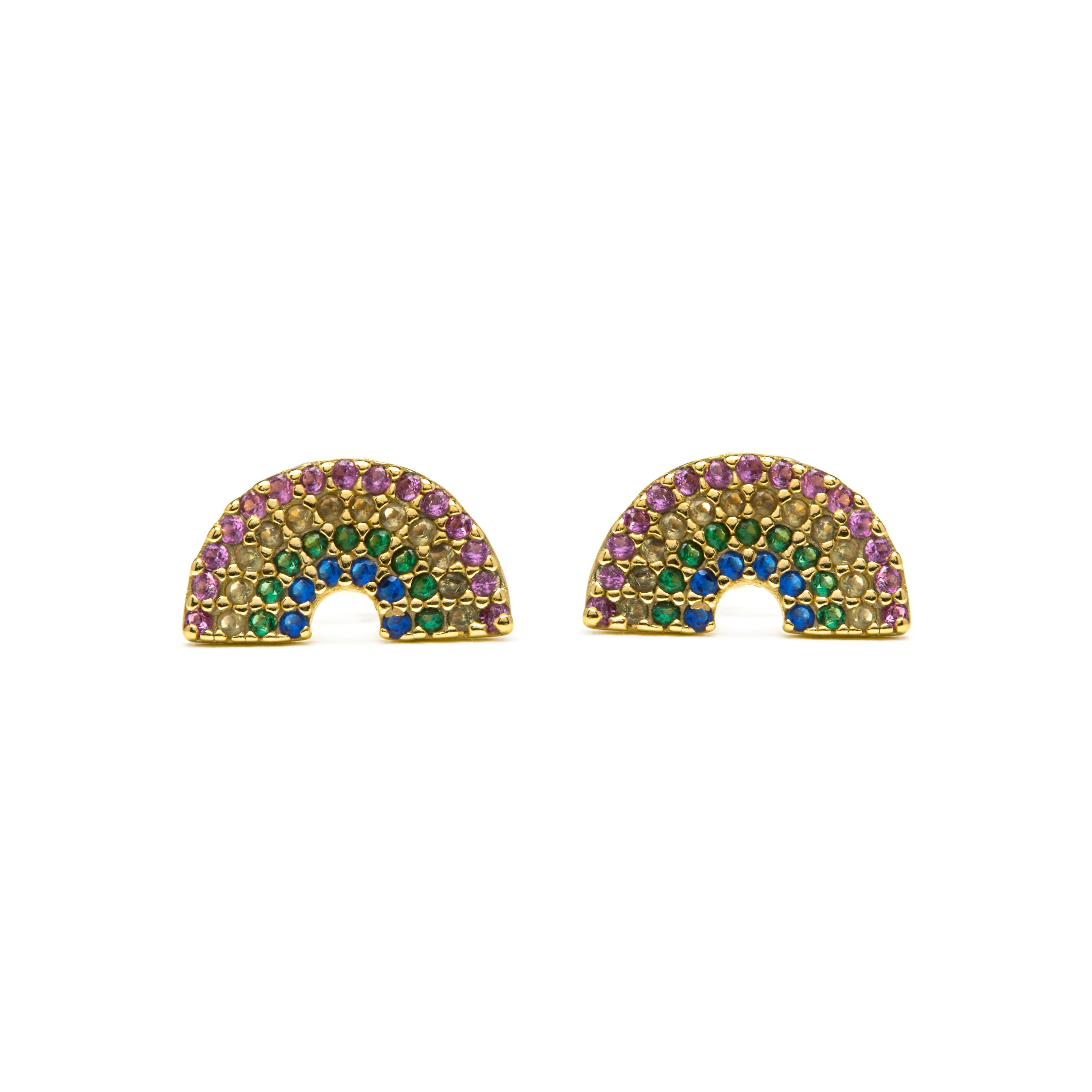 925 Sterling Silver Multicolor Zircon Earrings with 18k Yellow Gold Finish - Nivart