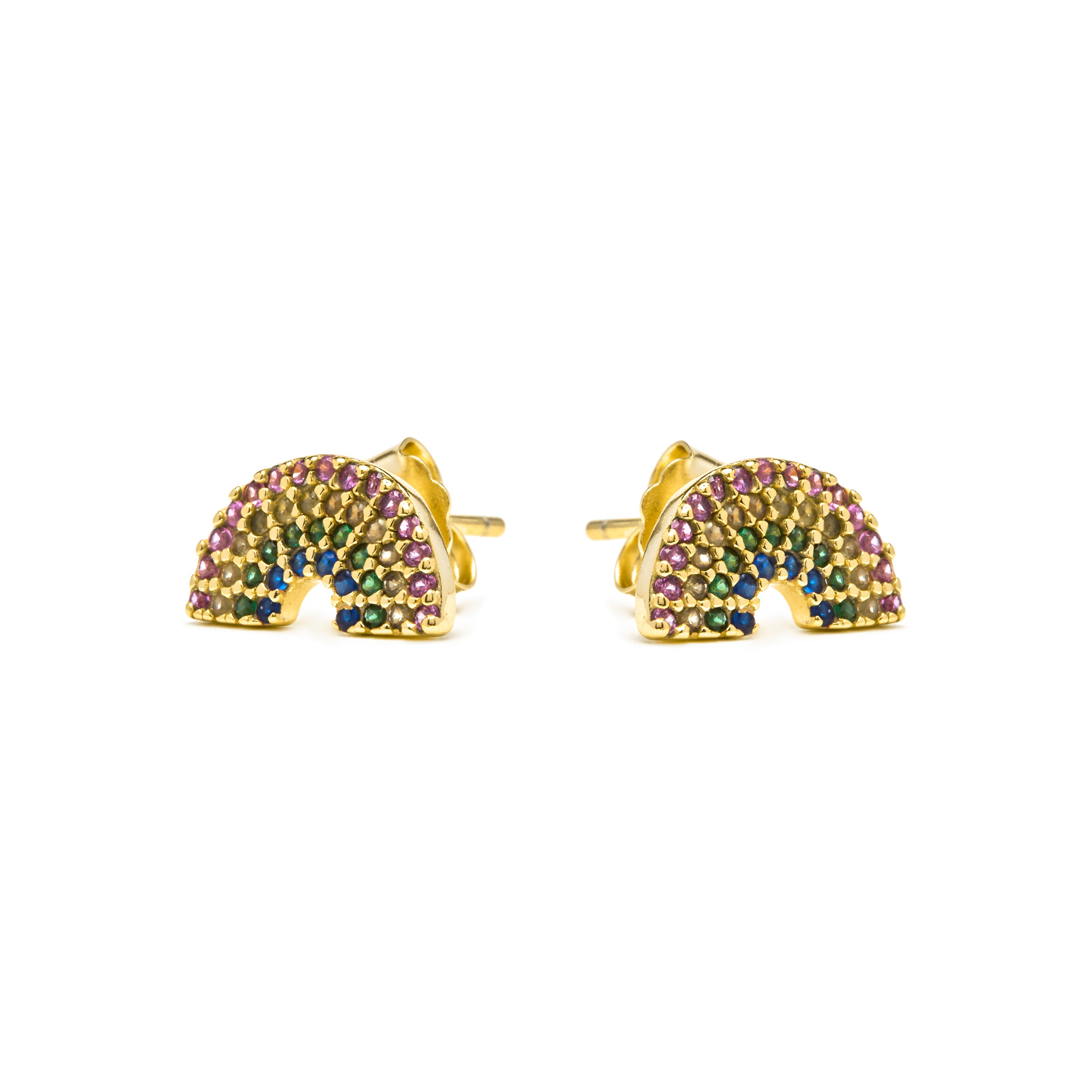 925 Sterling Silver Multicolor Zircon Earrings with 18k Yellow Gold Finish - Nivart