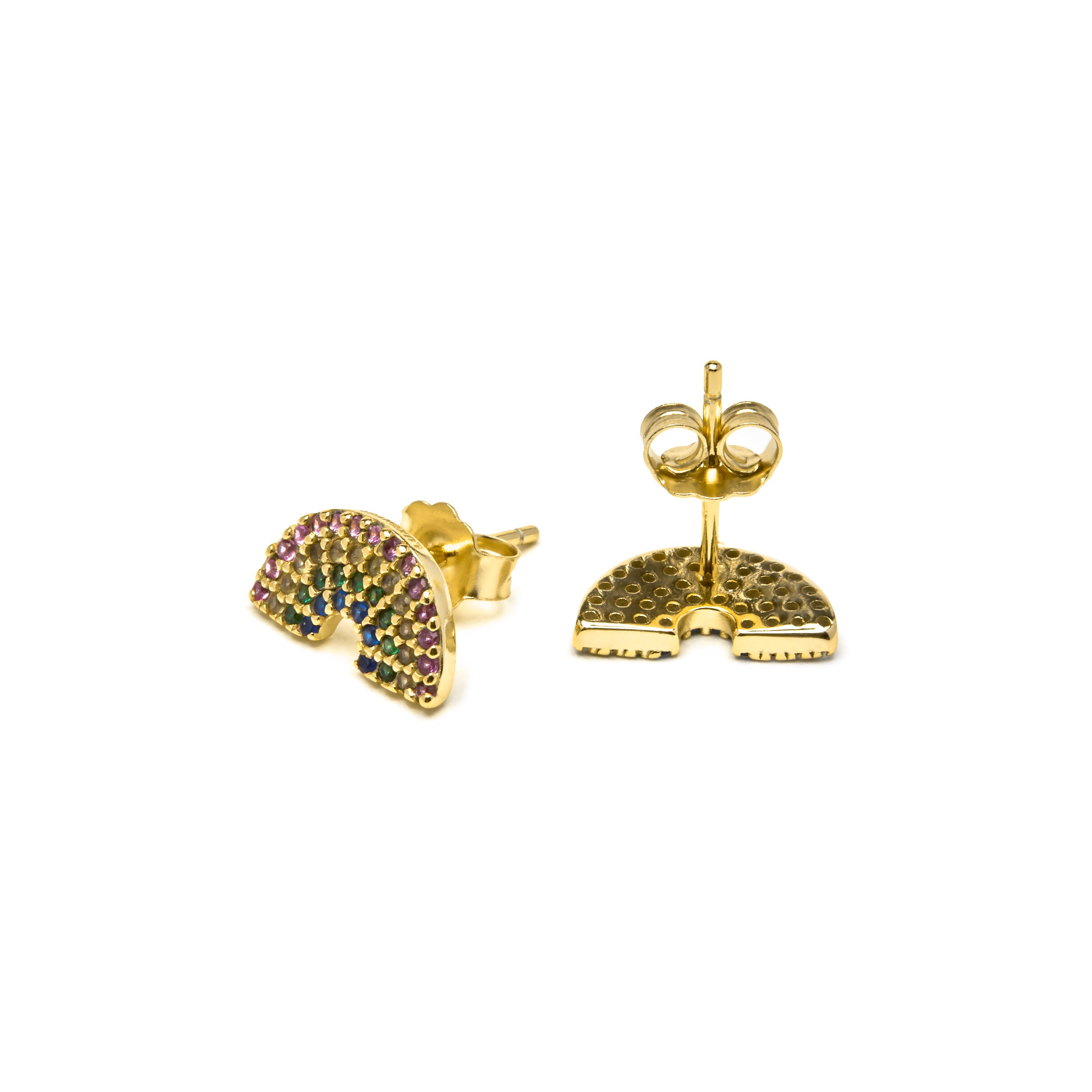 925 Sterling Silver Multicolor Zircon Earrings with 18k Yellow Gold Finish - Nivart