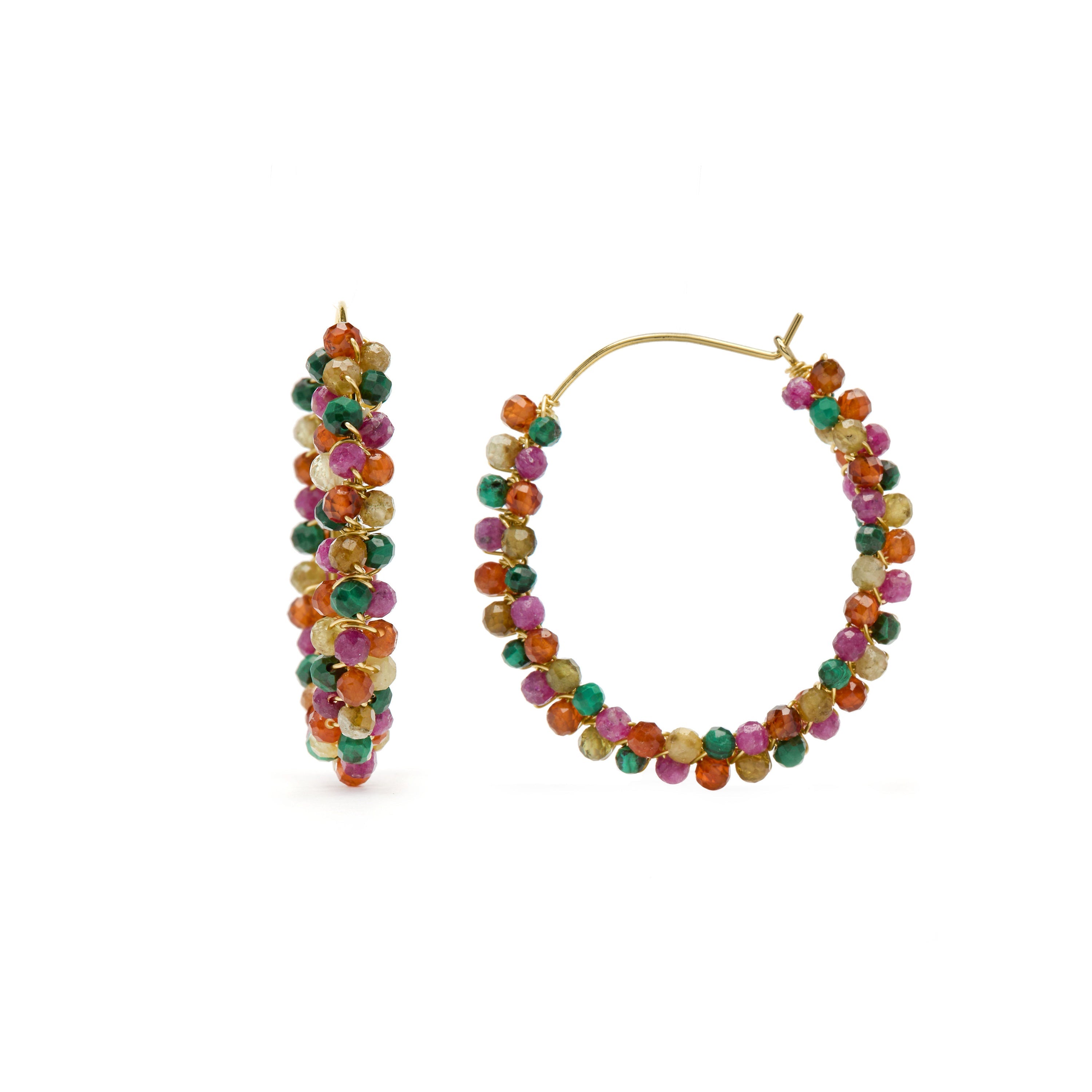 925 Sterling Silver Multicolor Tourmaline Earrings with 18k Yellow Gold Finish - Pair