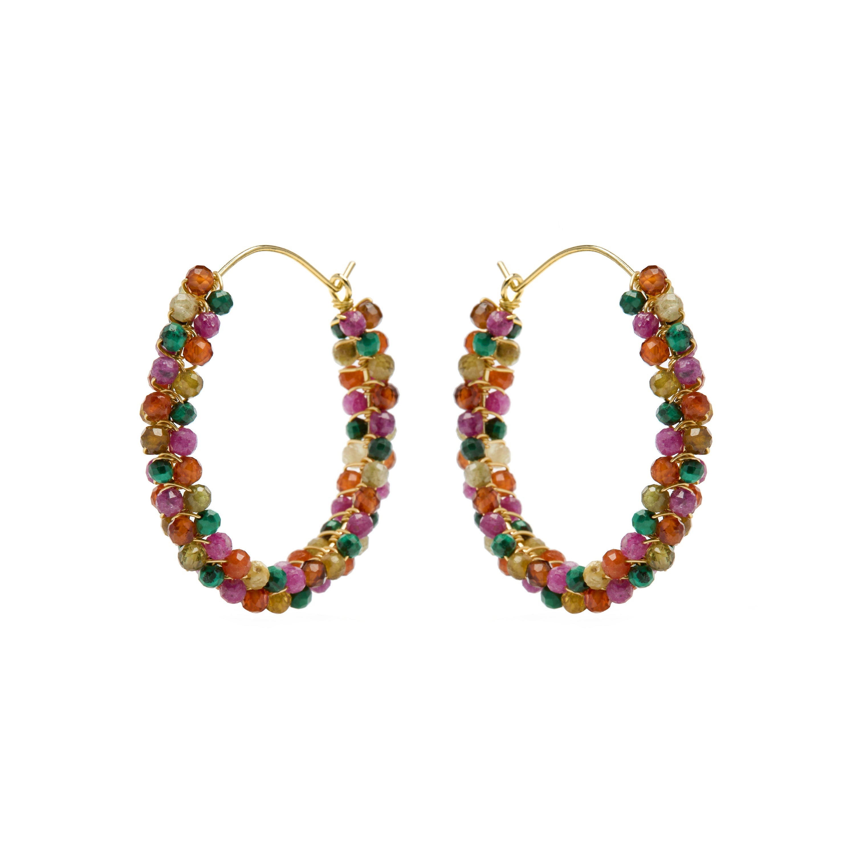 925 Sterling Silver Multicolor Tourmaline Earrings with 18k Yellow Gold Finish - Pair