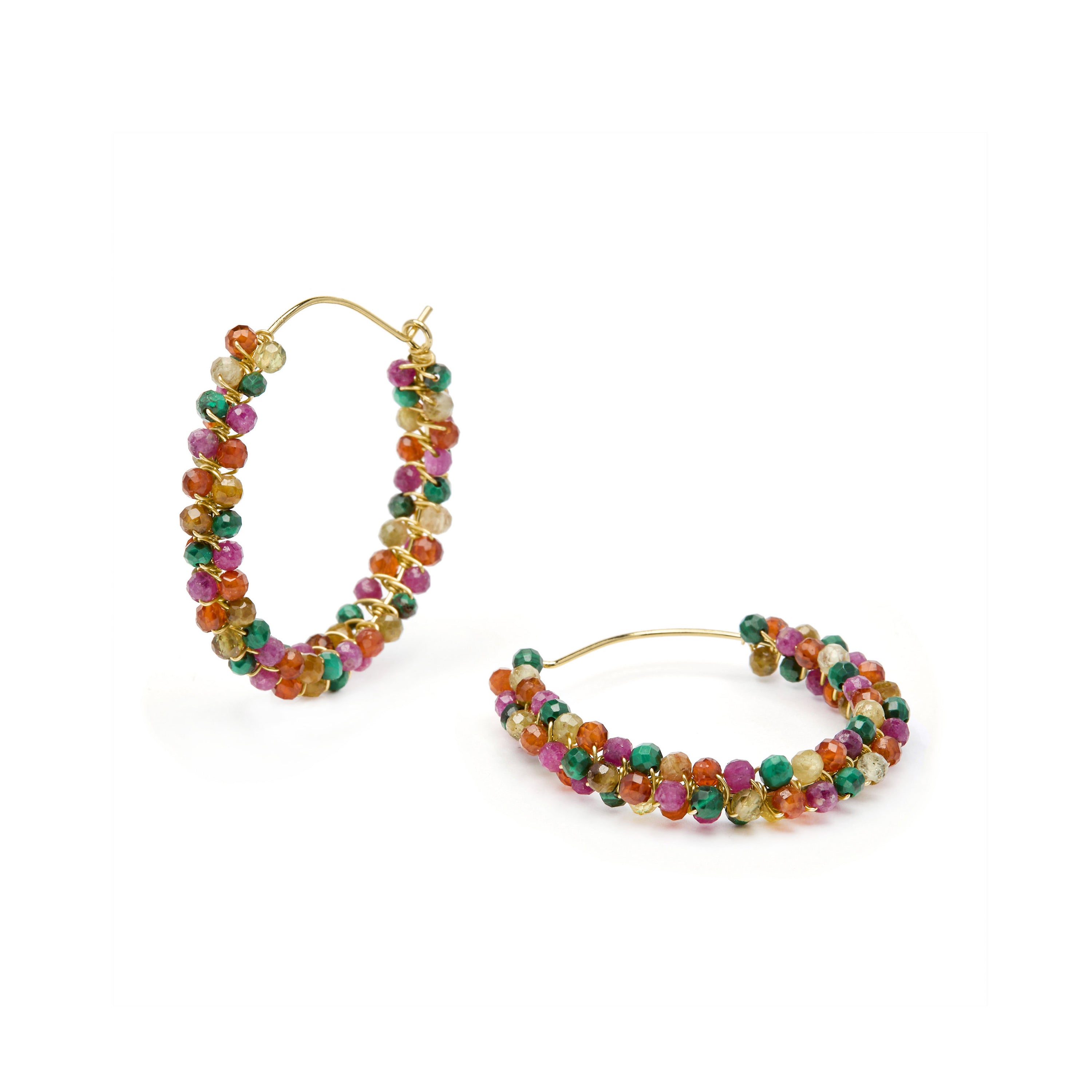 925 Sterling Silver Multicolor Tourmaline Earrings with 18k Yellow Gold Finish - Pair