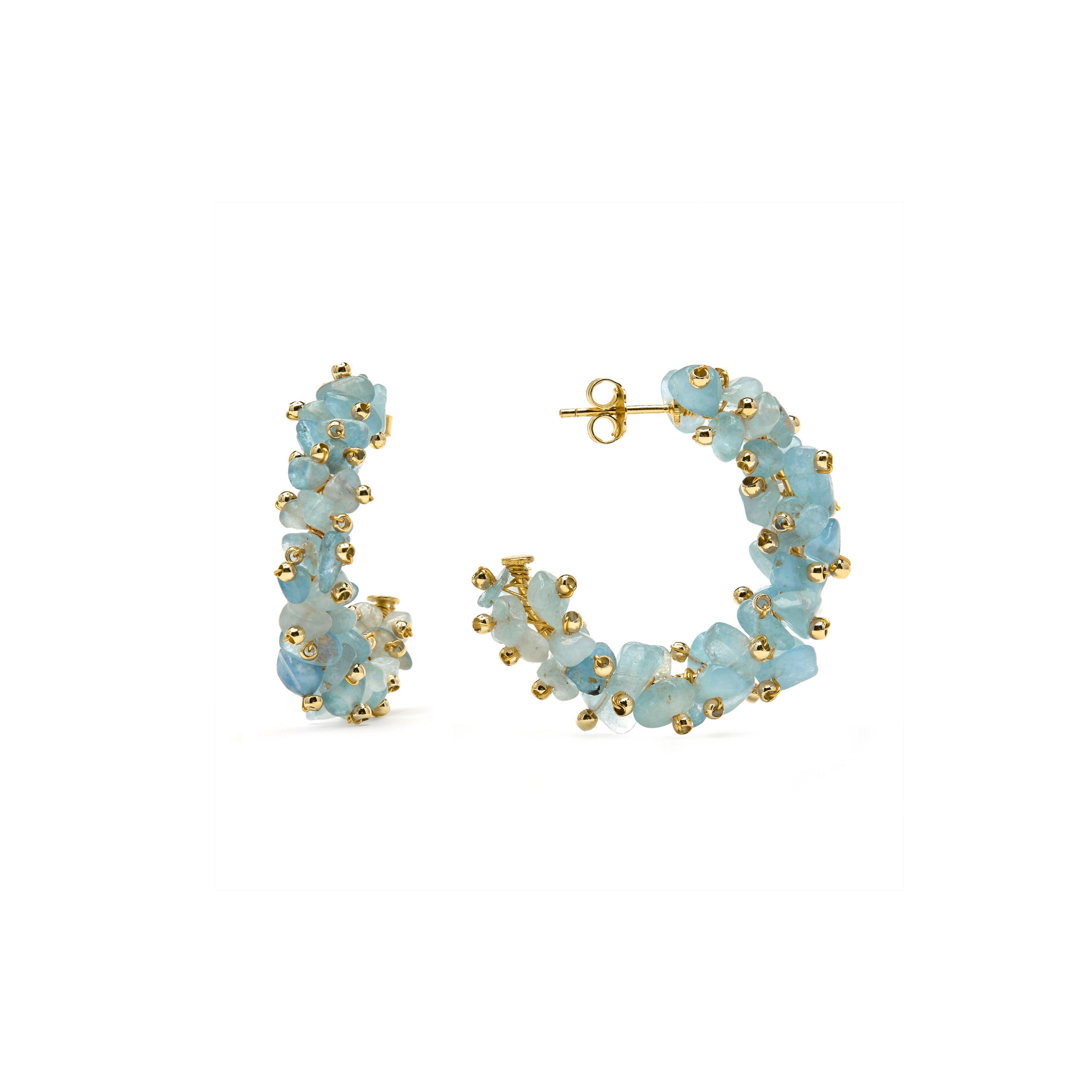 925 Sterling Silver and Blue Jade earrings with an 18k yellow gold finish - Isem