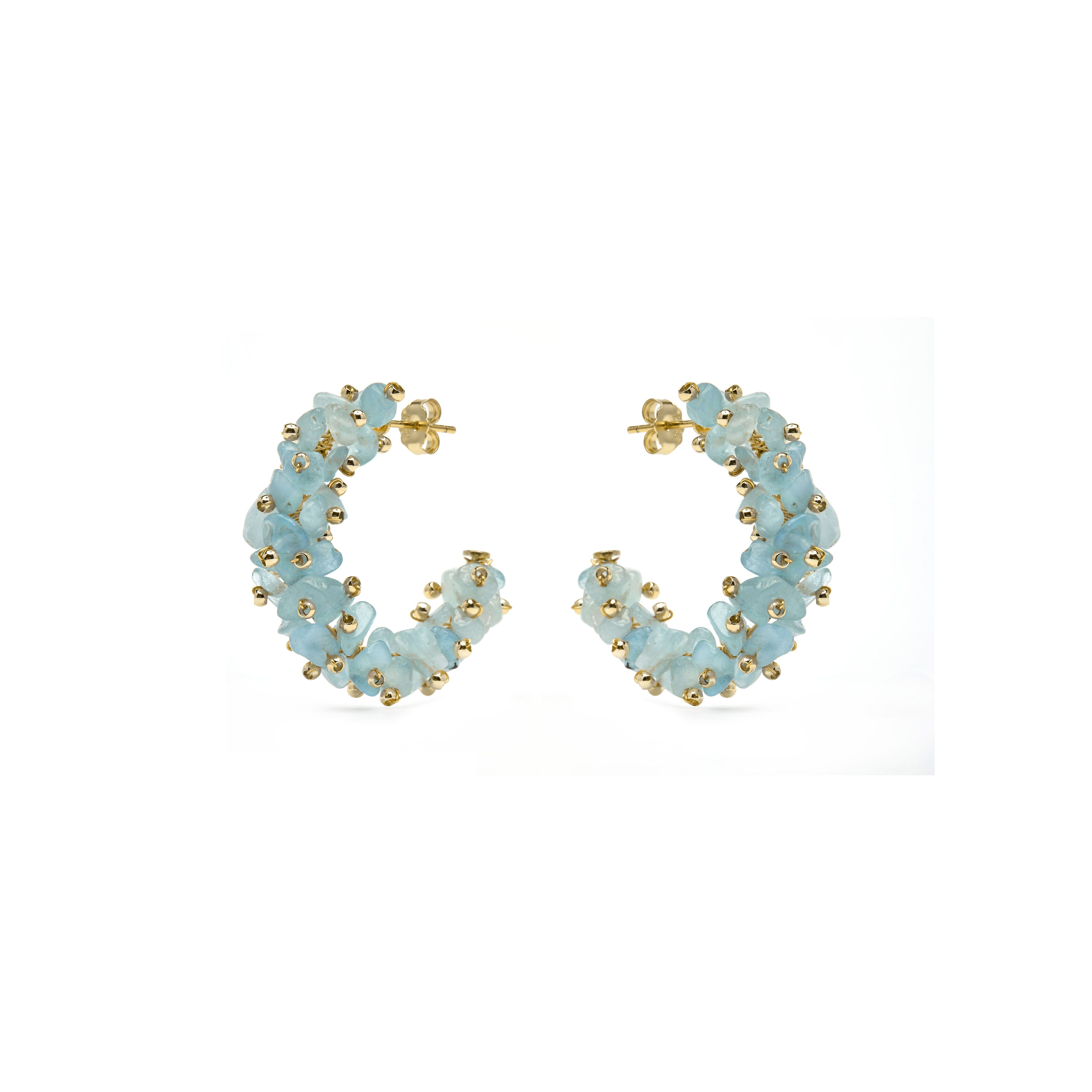 925 Sterling Silver and Blue Jade earrings with an 18k yellow gold finish - Isem