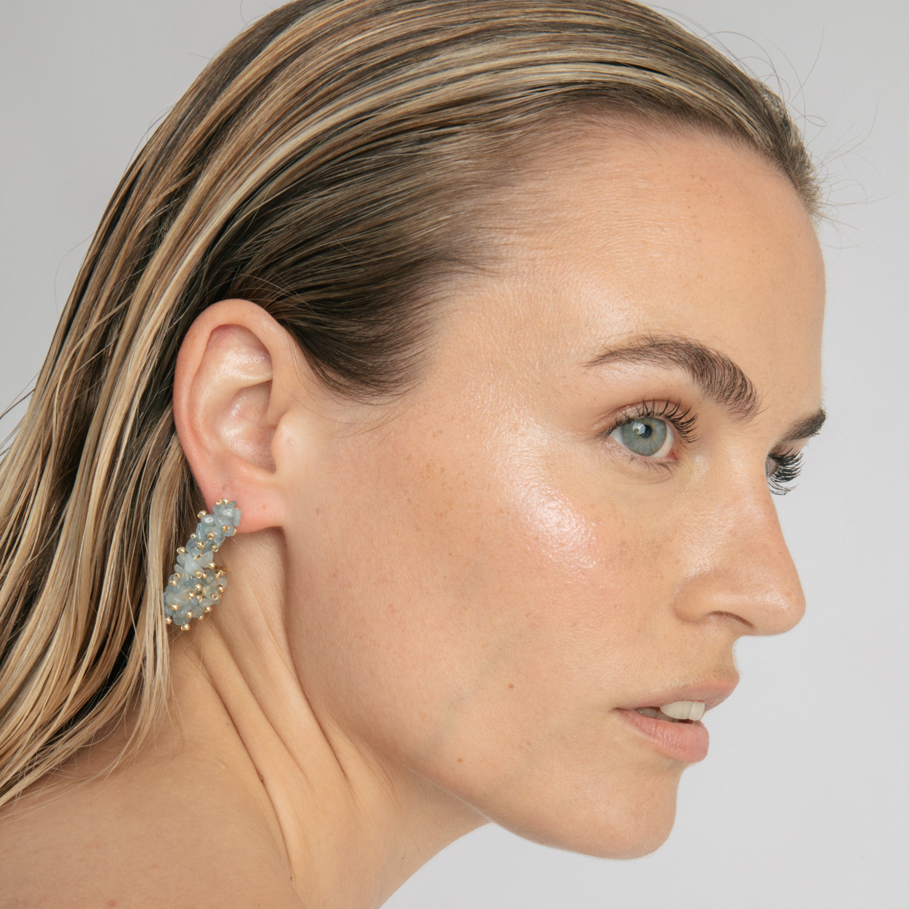 925 Sterling Silver and Blue Jade earrings with an 18k yellow gold finish - Isem