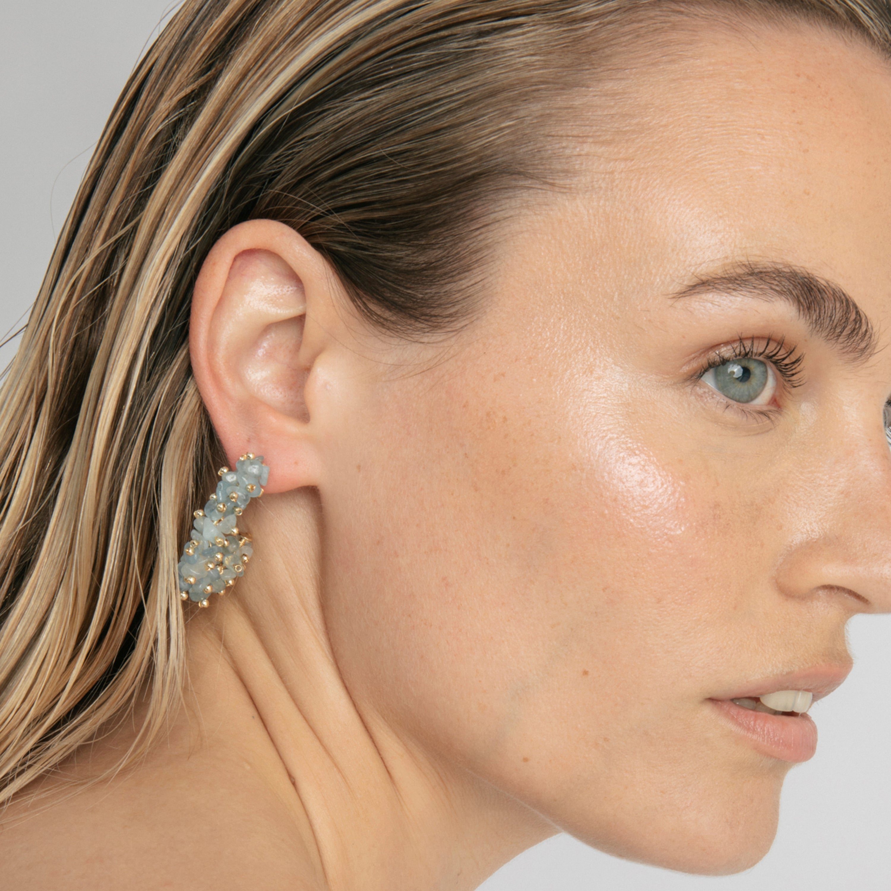 925 Sterling Silver and Blue Jade earrings with an 18k yellow gold finish - Isem