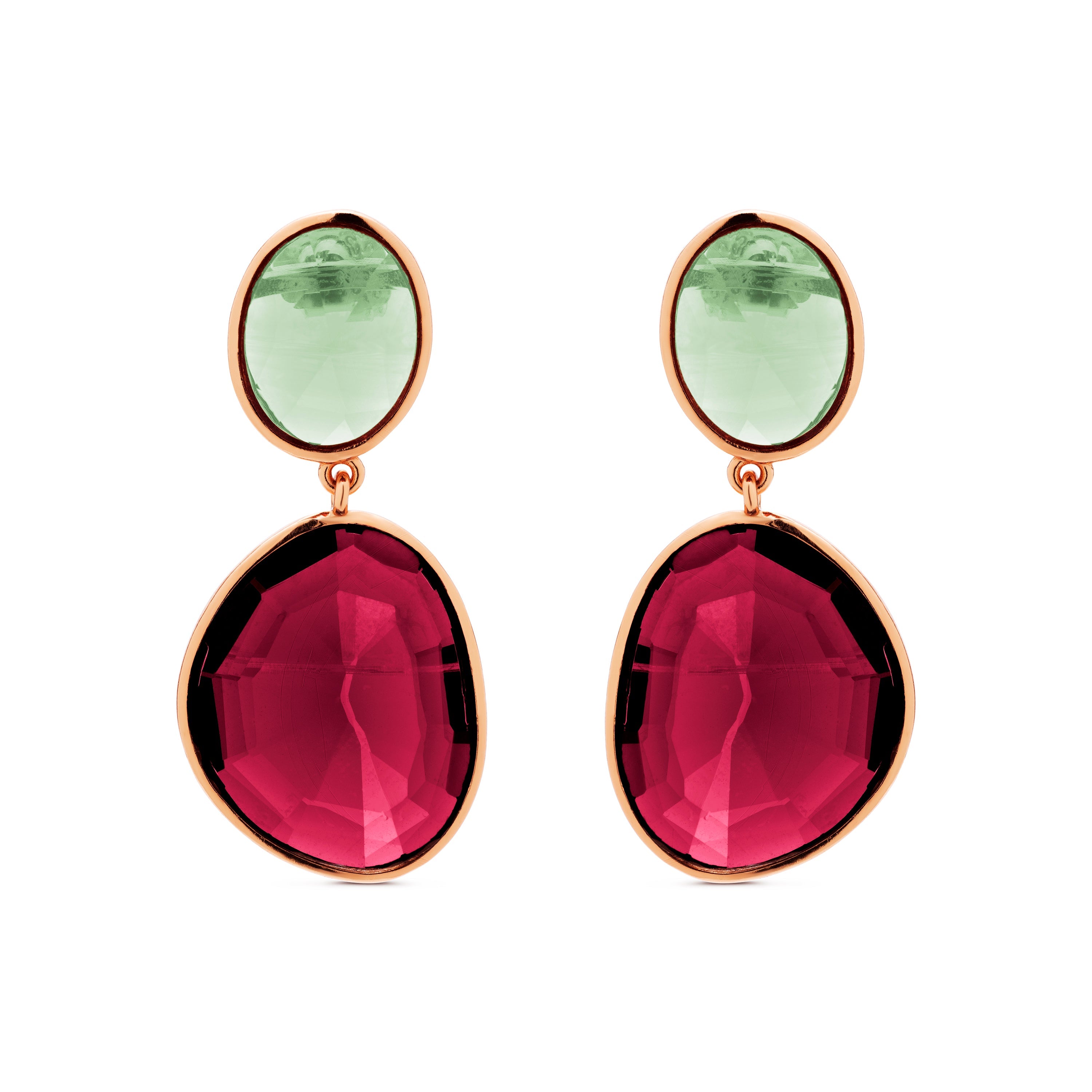 Pendientes de Plata de Ley 925 con Cuarzo Hidrotermal Cereza acabados en oro rosa 18K - Anjoan