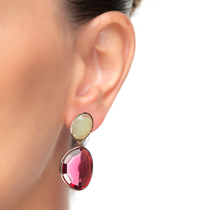 Pendientes de Plata de Ley 925 con Cuarzo Hidrotermal Cereza acabados en oro rosa 18K - Anjoan