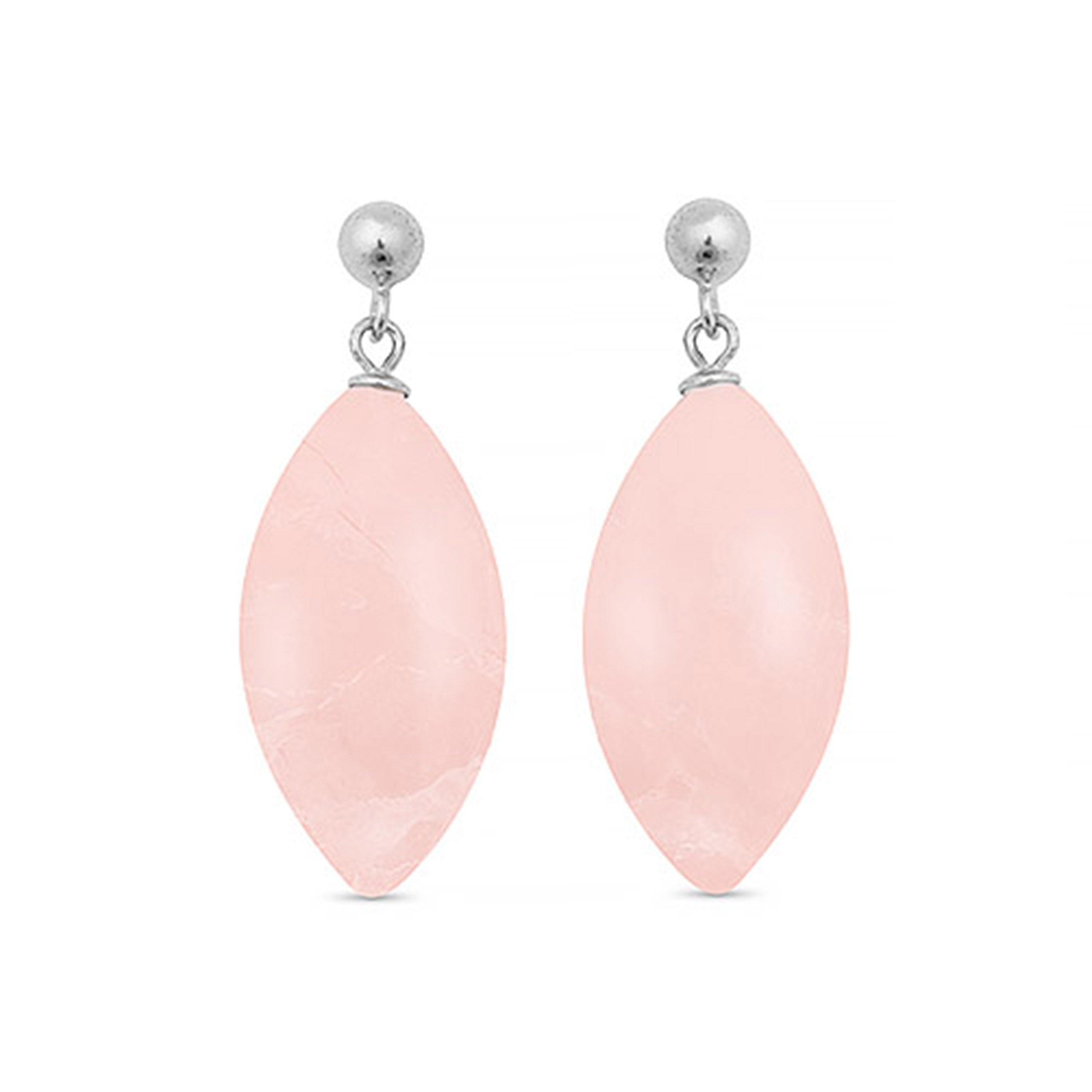 Brincos de Prata 925 com Quartzo Rosa com acabamento em ródio - Ayom