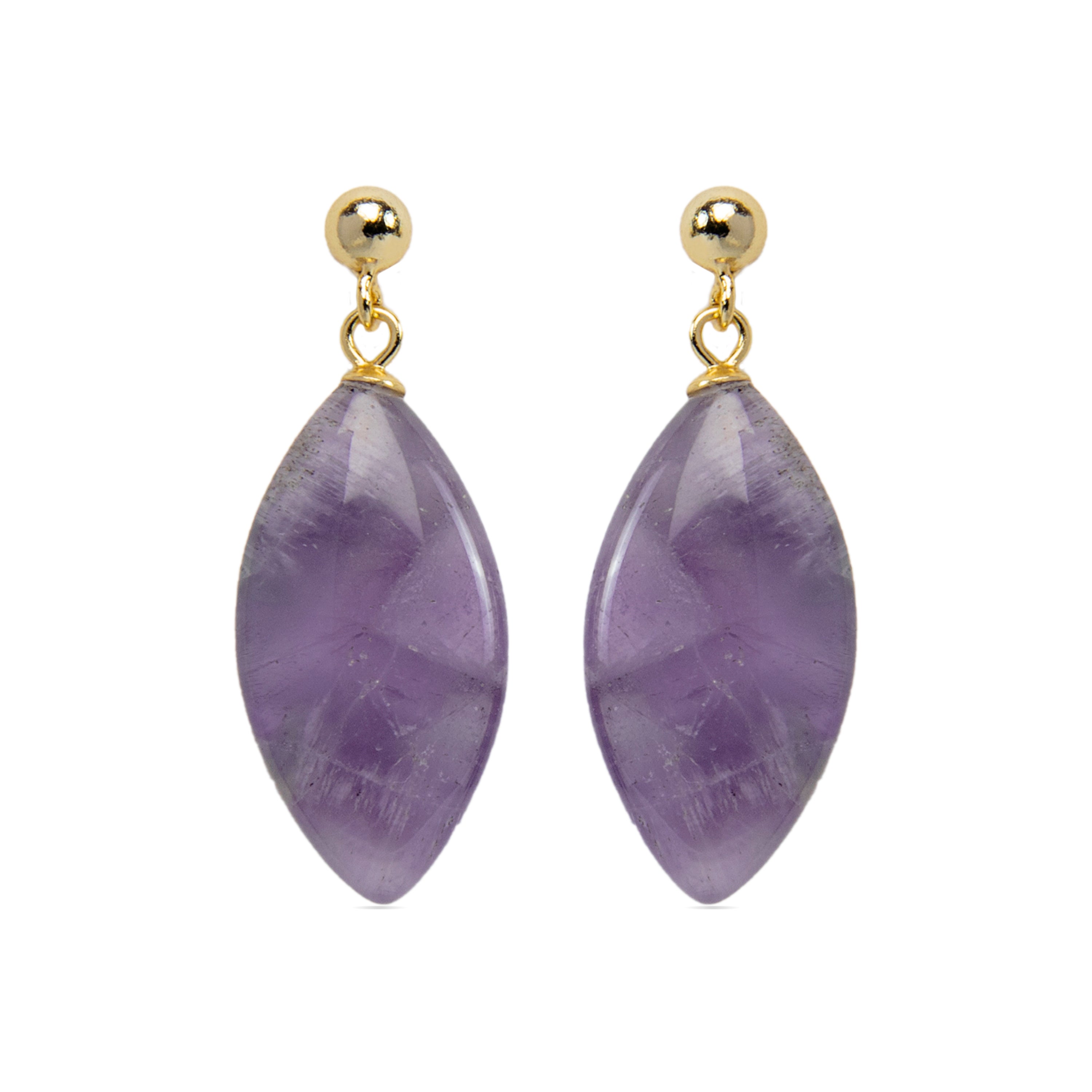 925 Sterling Silver Earrings with Natural Amethyst Finished in 18K Yellow Gold - Ayom
