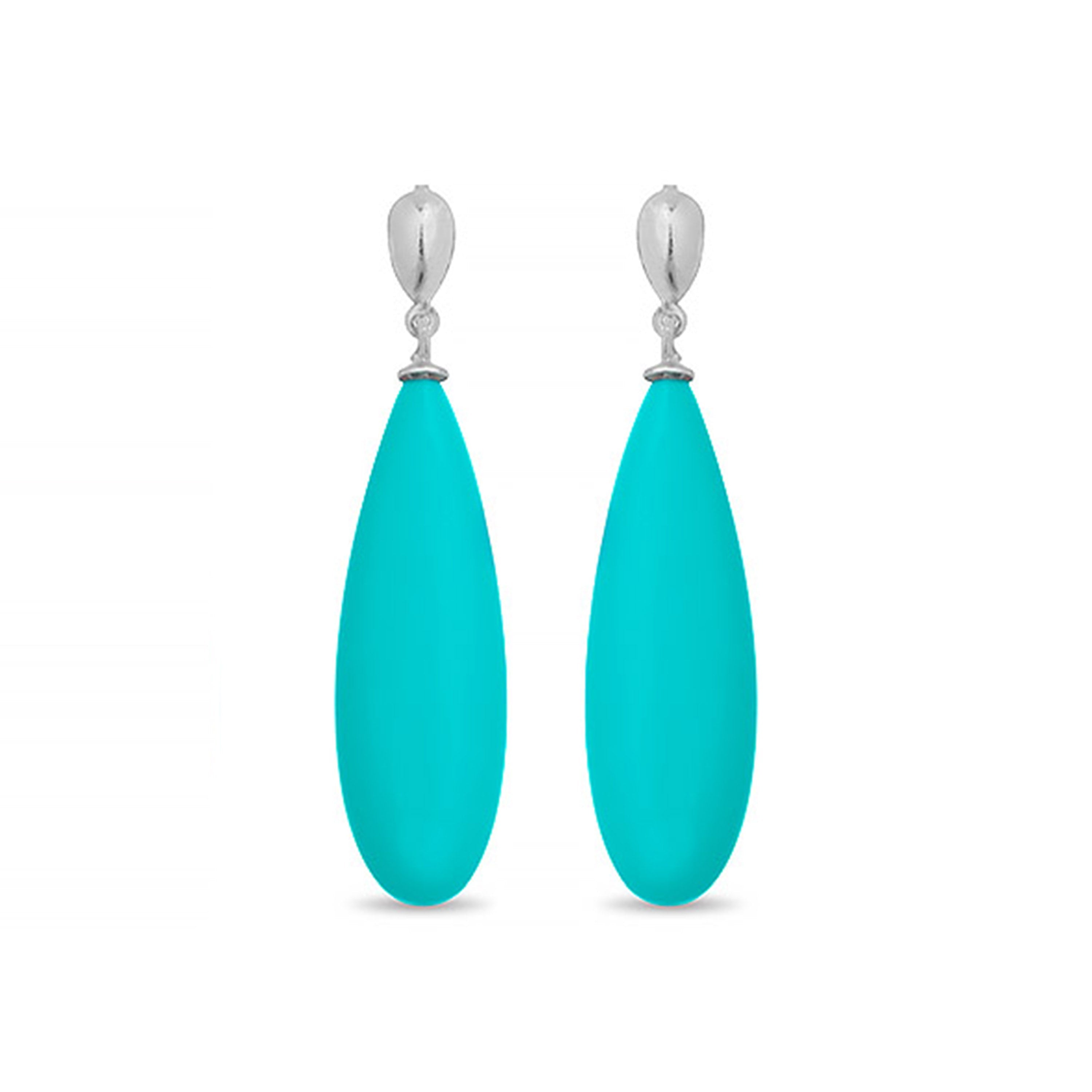 925 Sterling Silver Earrings with Turquoise and Rhodium Finish - Adak