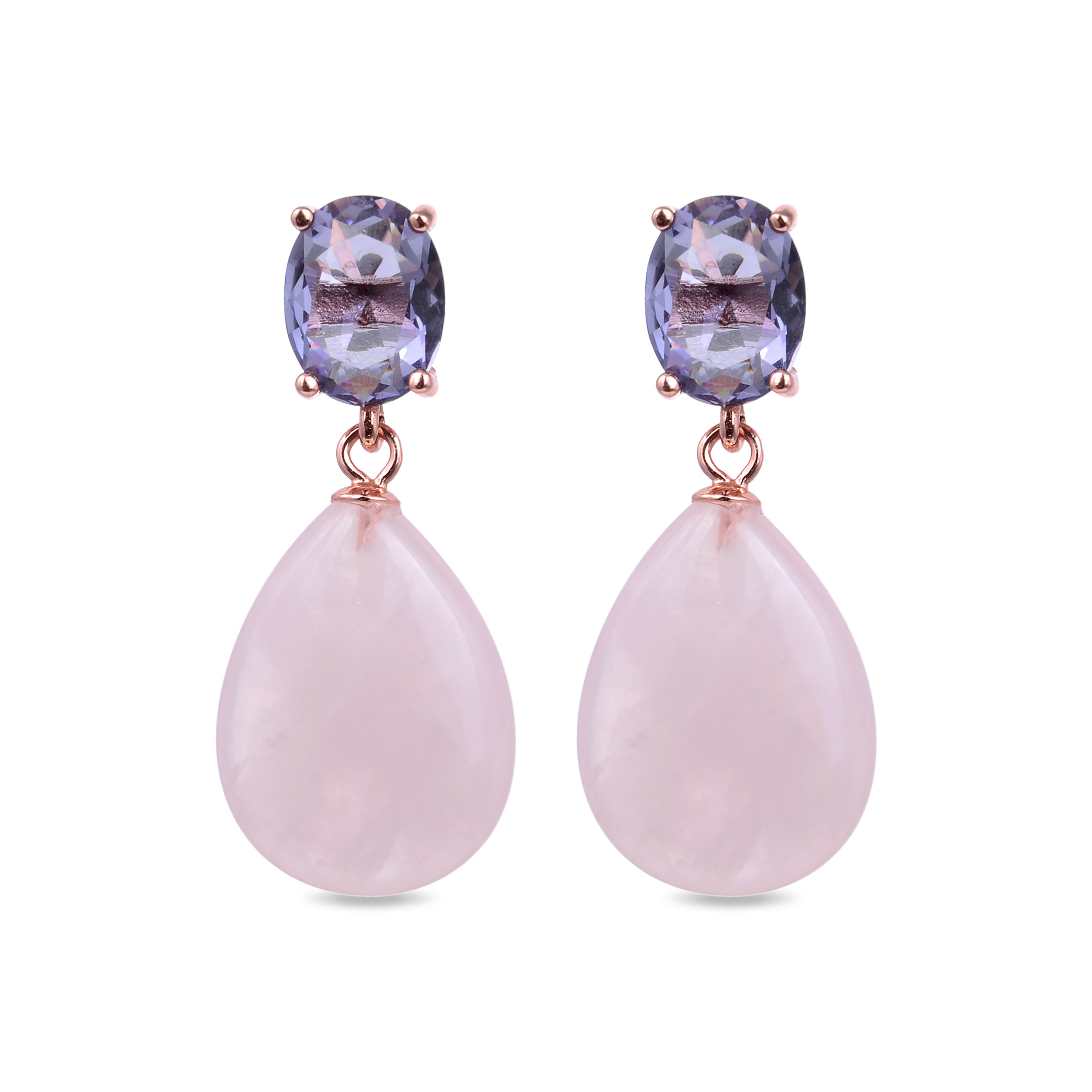 925 Sterling Silver Earrings with Rose Quartz Finished in 18K Rose Gold - Acriteo