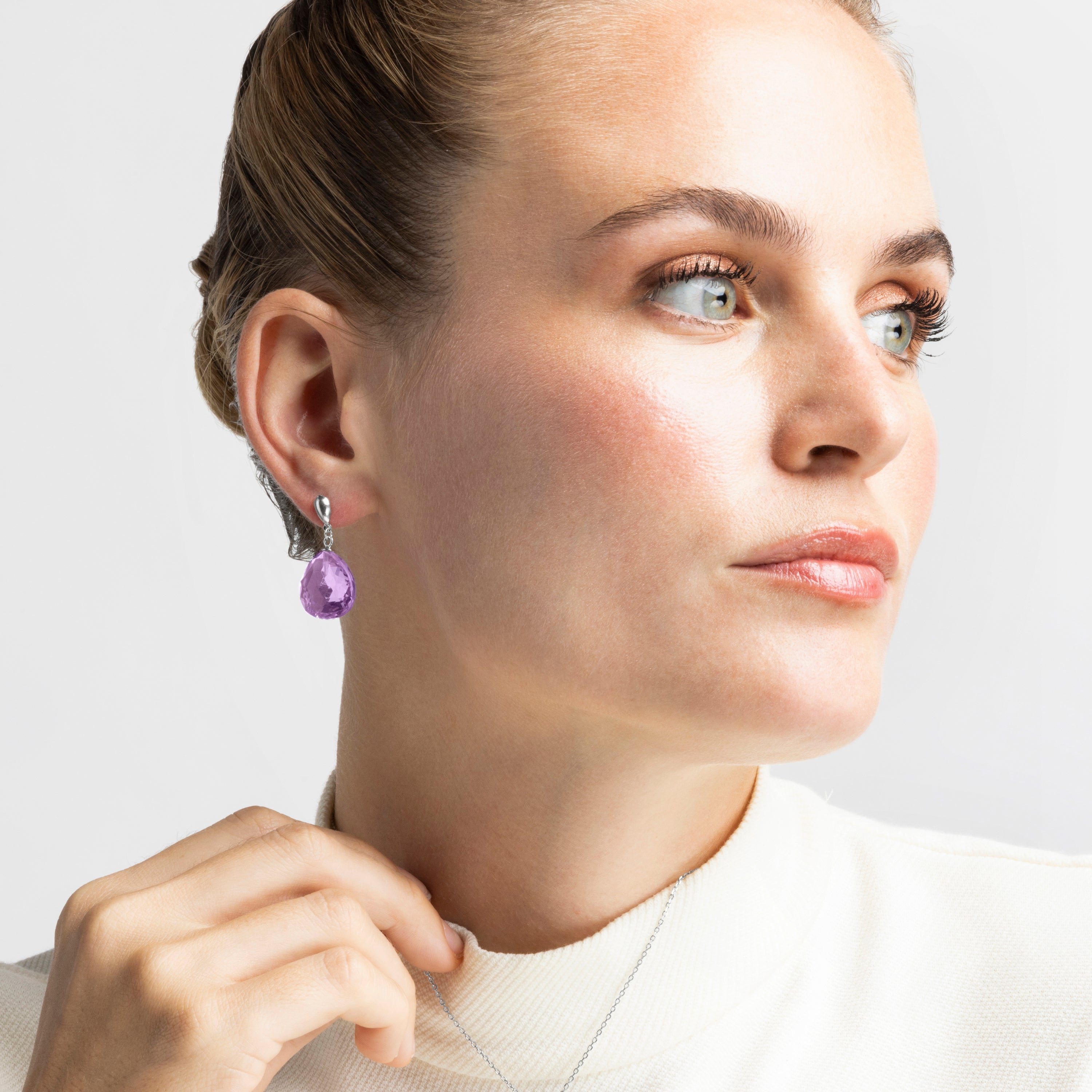 925 Sterling Silver Earrings with Rhodium-Plated Morganite Zirconia - Zoqoyi