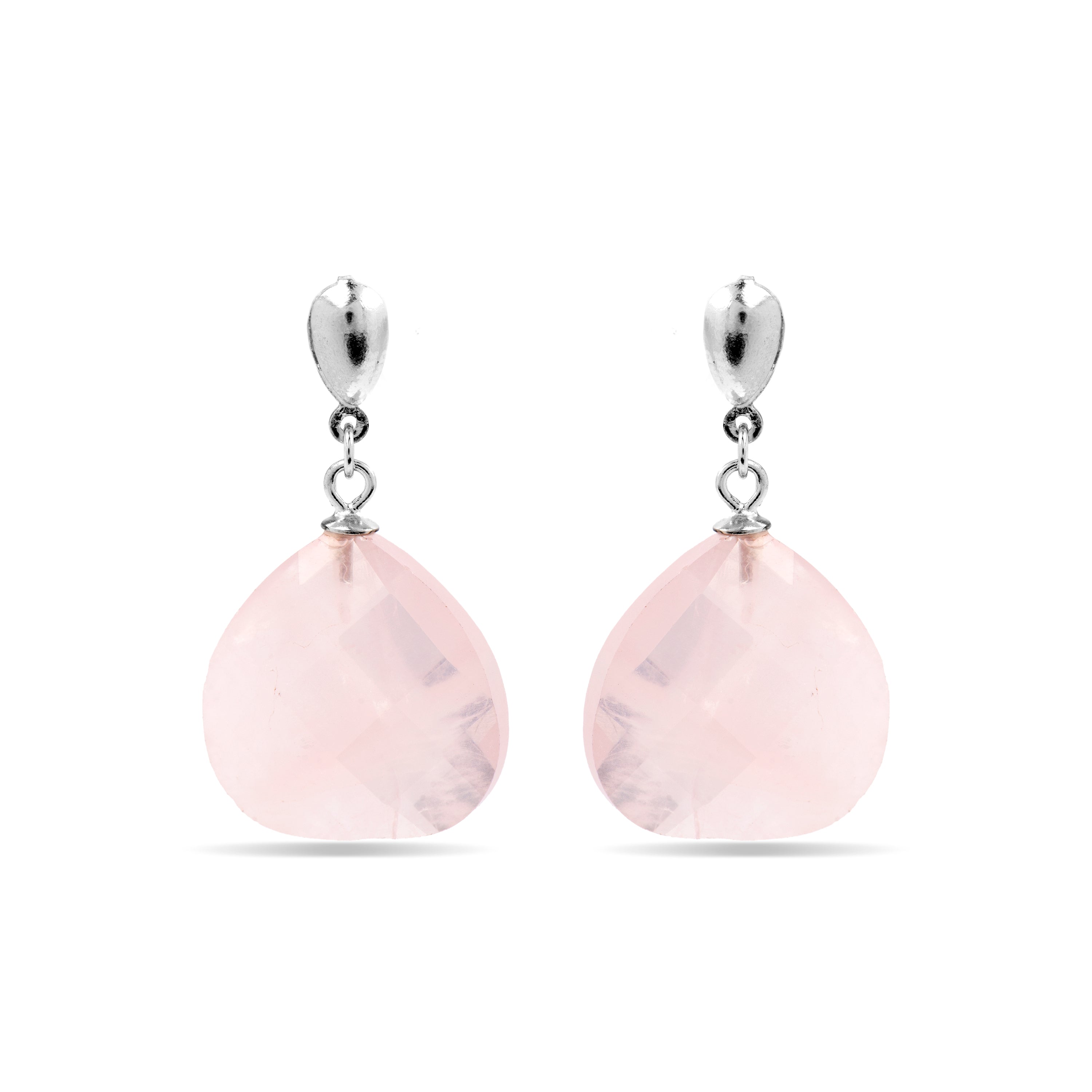 925 Sterling Silver Earrings with Rhodium-Plated Rose Quartz - Zoqoyi