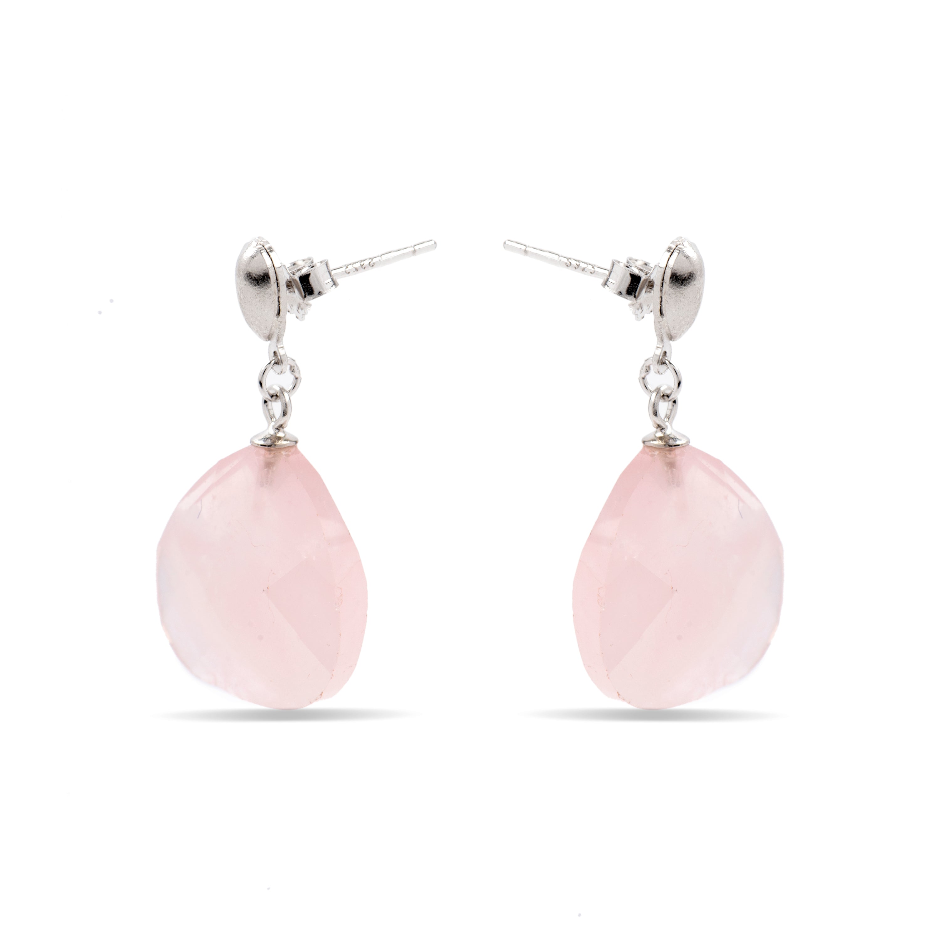 Pendientes de Plata de Ley 925 con Cuarzo Rosa acabados en rodio - Zoqoyi