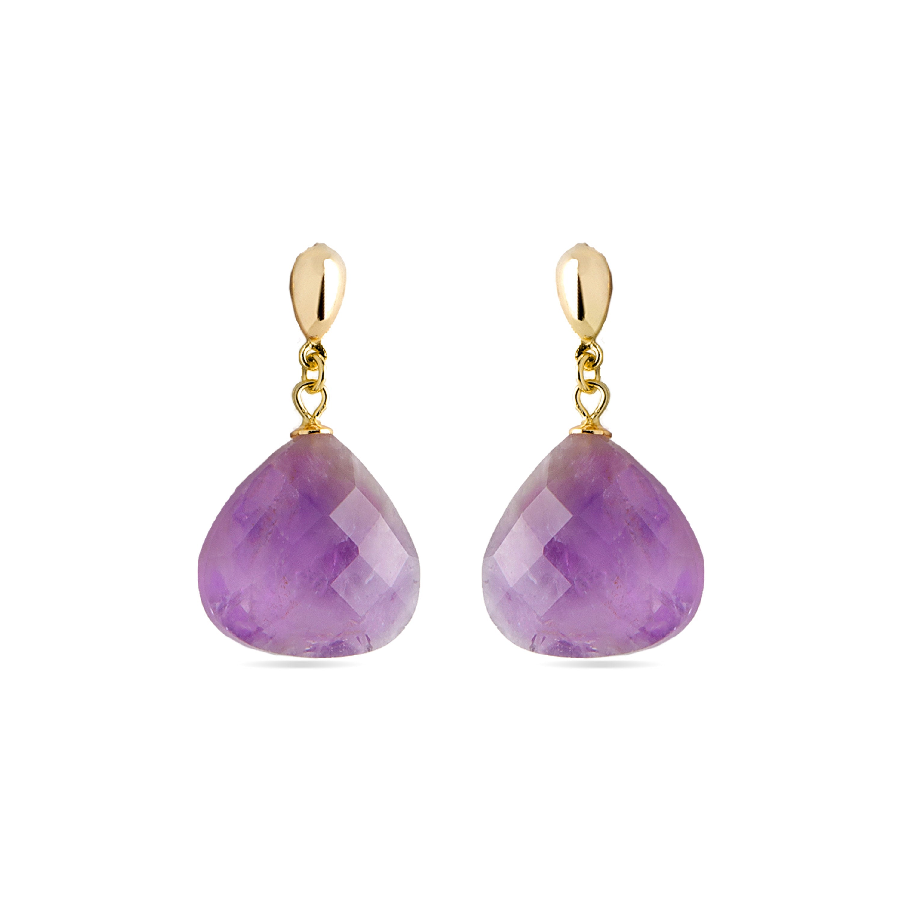 925 Sterling Silver Earrings with Natural Amethyst Finished in 18K Yellow Gold - Zoqoyi