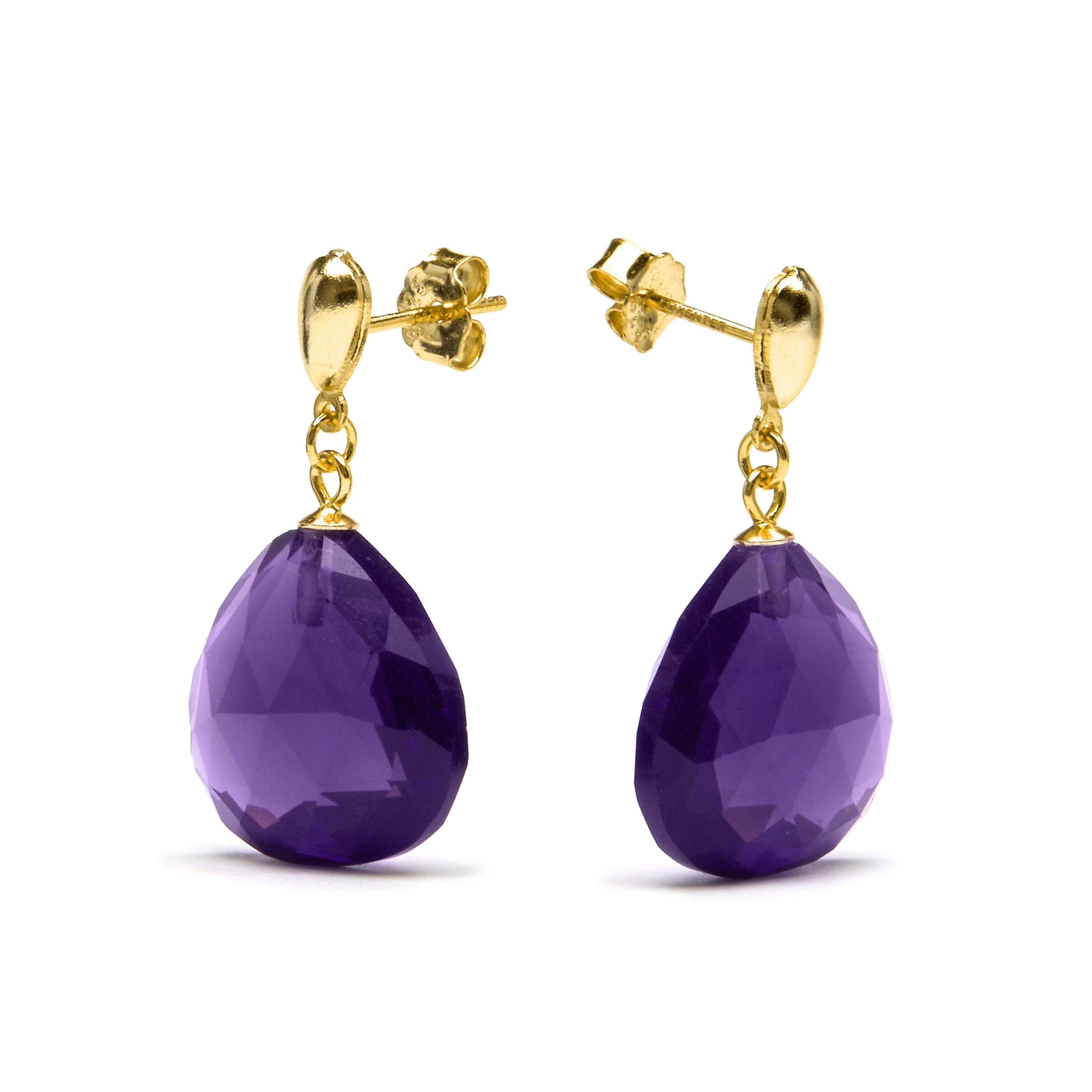 925 Sterling Silver Earrings with Natural Amethyst Finished in 18K Yellow Gold - Zoqoyi