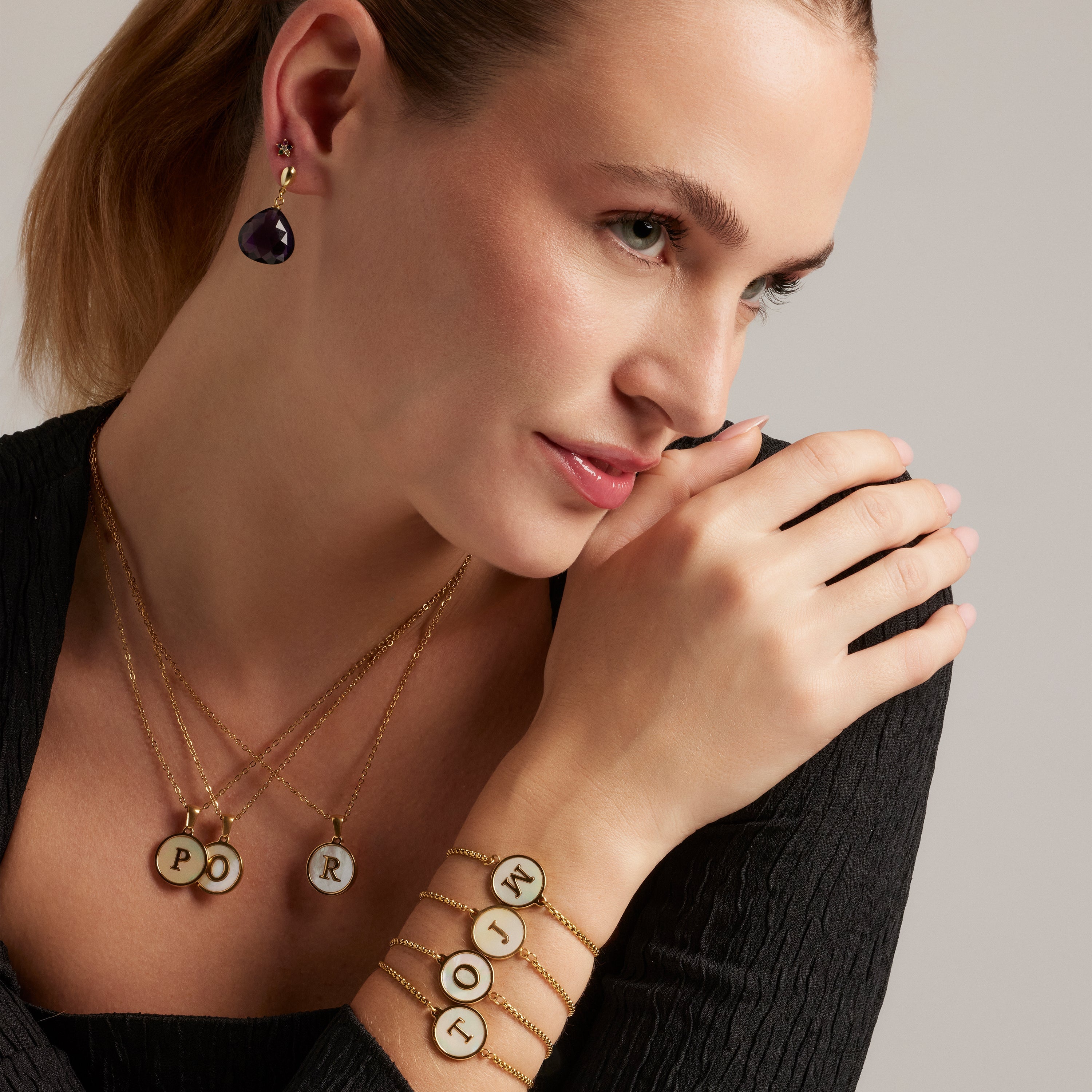 925 Sterling Silver Earrings with Natural Amethyst Finished in 18K Yellow Gold - Zoqoyi