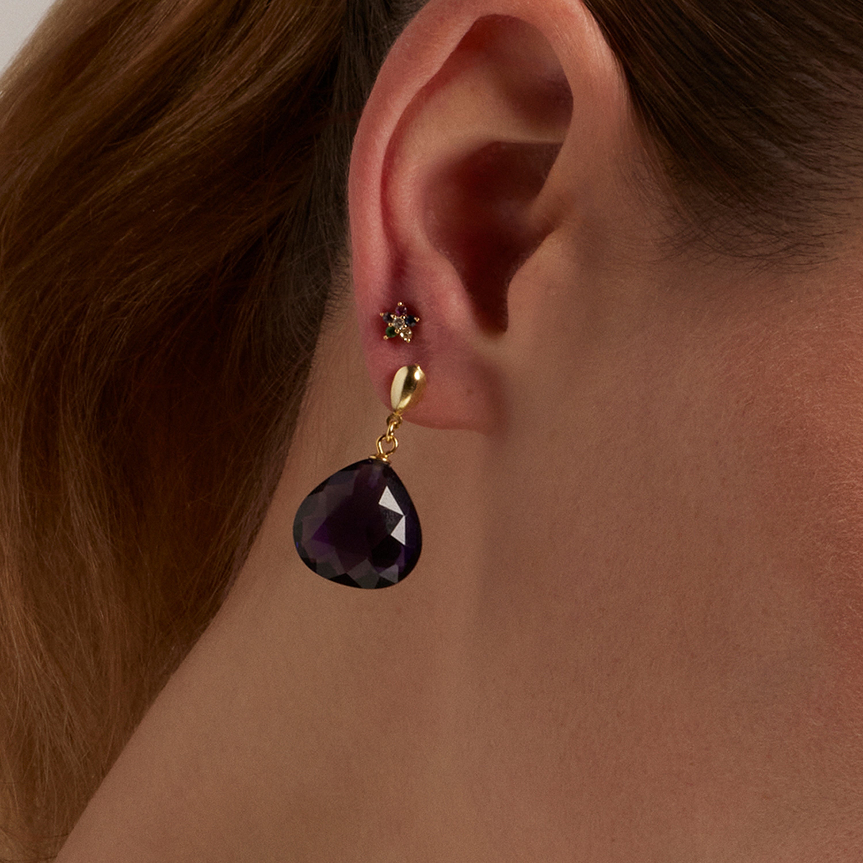 925 Sterling Silver Earrings with Natural Amethyst Finished in 18K Yellow Gold - Zoqoyi