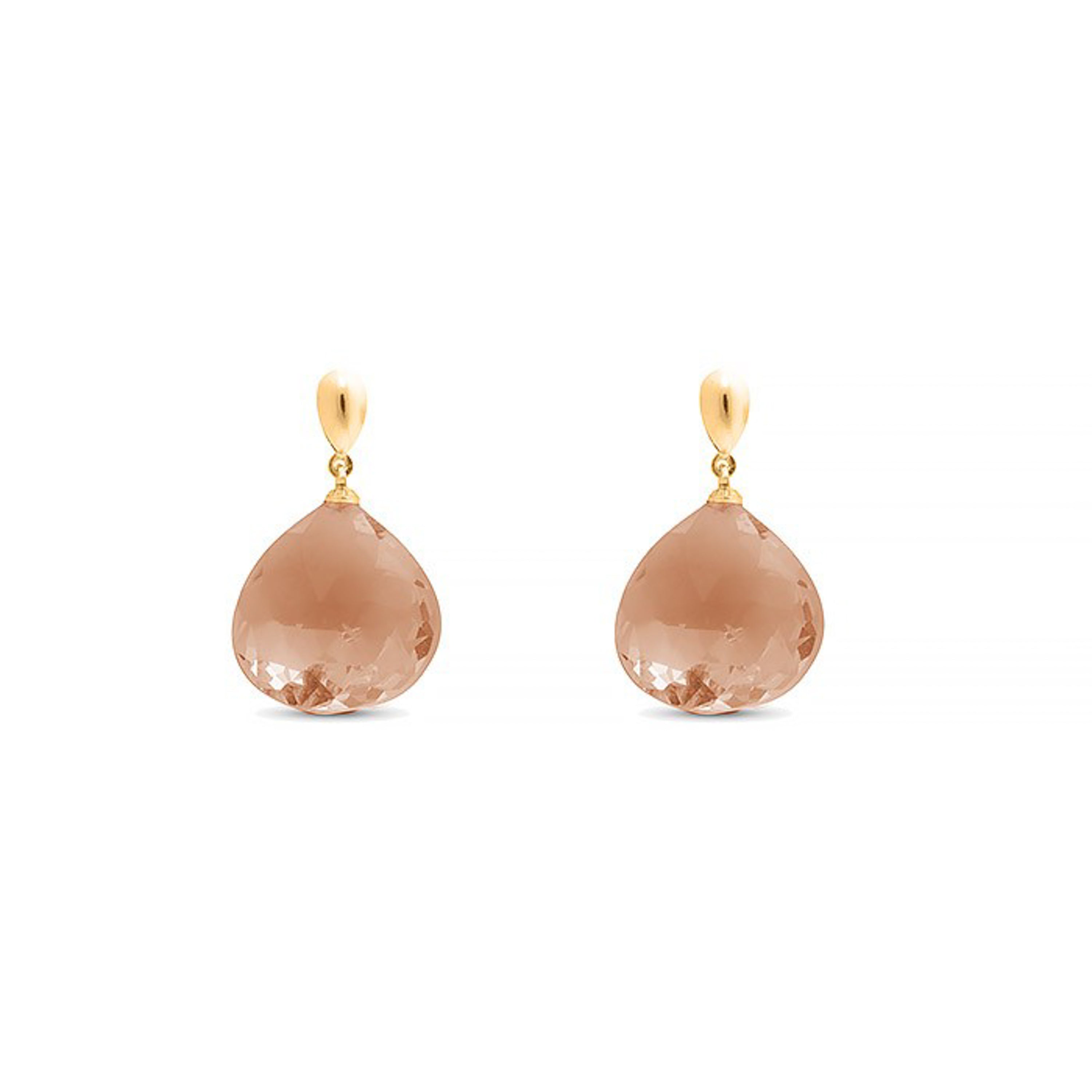 Brincos de Prata 925 com Quartzo Fumê Hidrotermal com acabamento em ouro amarelo 18K - Zoqoyi