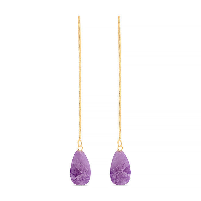 925 Sterling Silver Earrings with Natural Amethyst Finished in 18K Yellow Gold - Zoqoyi