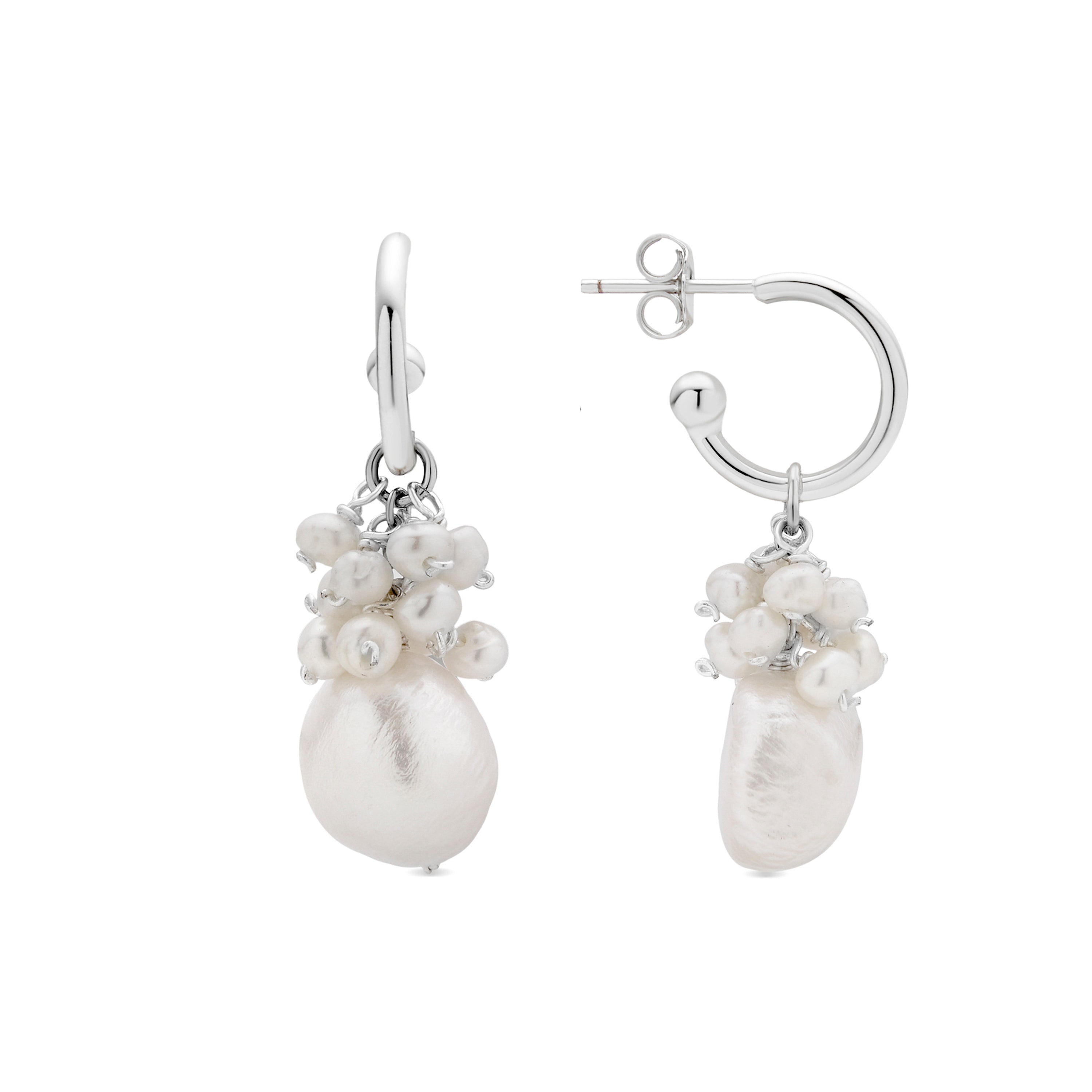 925 Sterling Silver and White Pearl Earrings with Rhodium Finish - Zoqoyi
