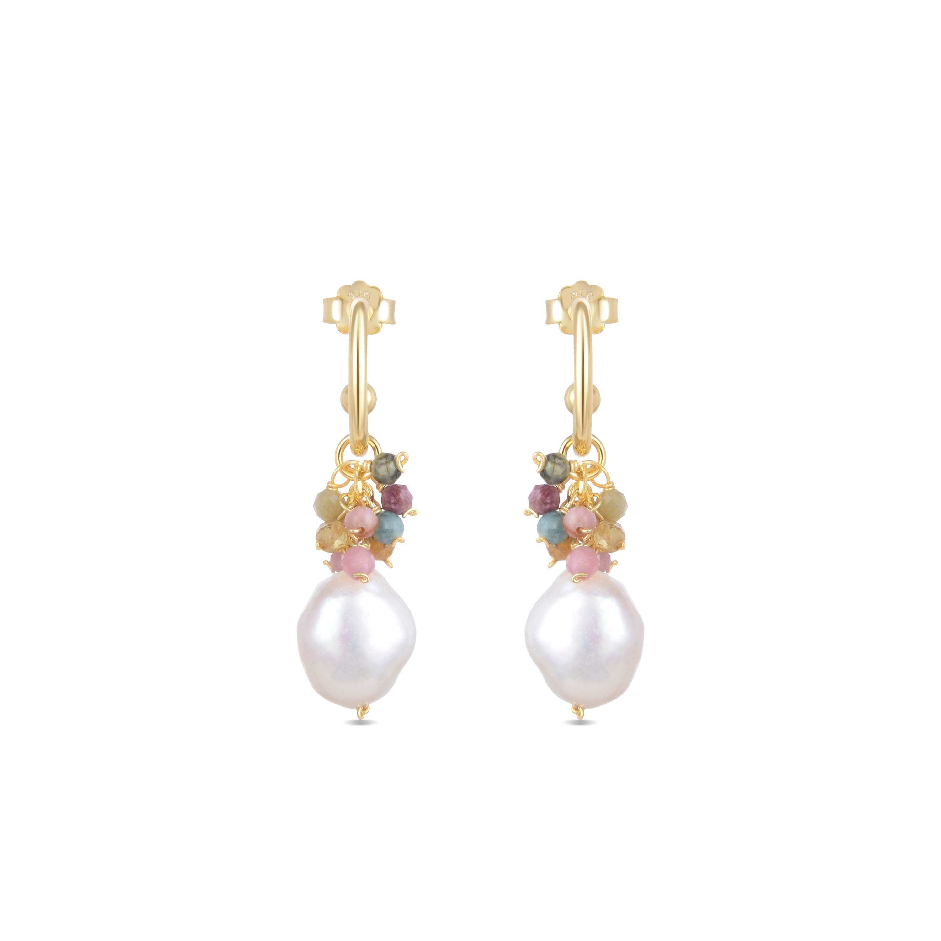 925 Sterling Silver Earrings with White Pearl, 18K Yellow Gold Finish - Sahme