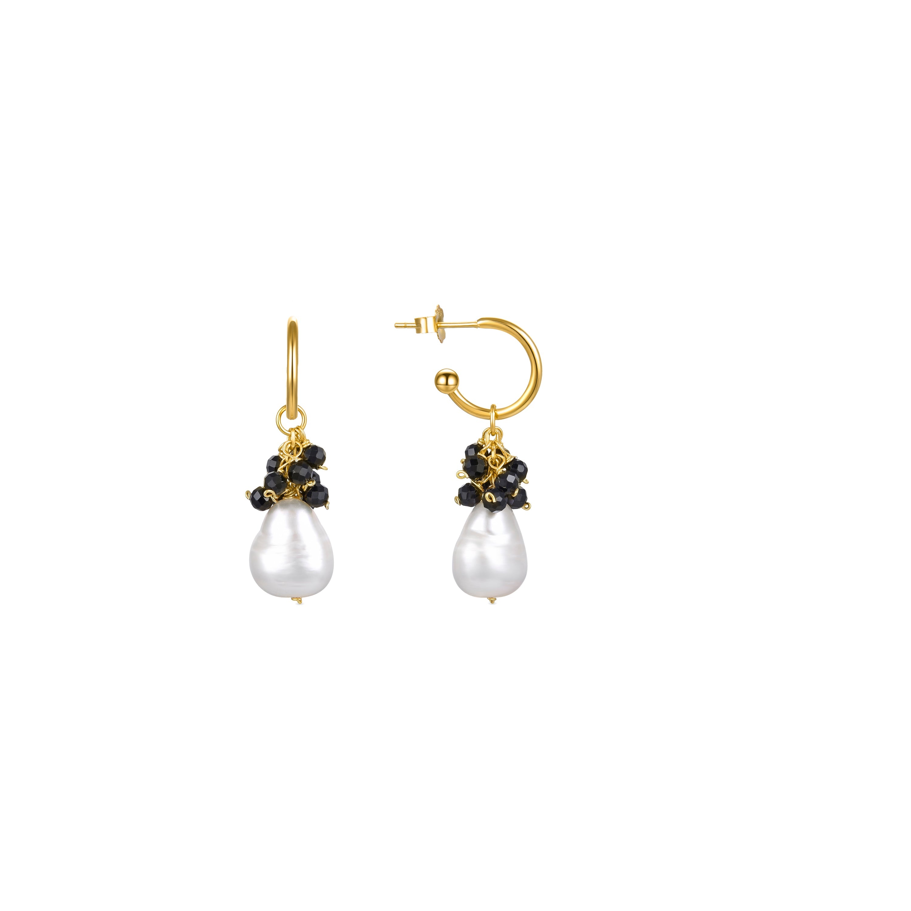 Pendientes de Plata de Ley 925 con Cristal Negro acabados en oro amarillo 18K - Sahme
