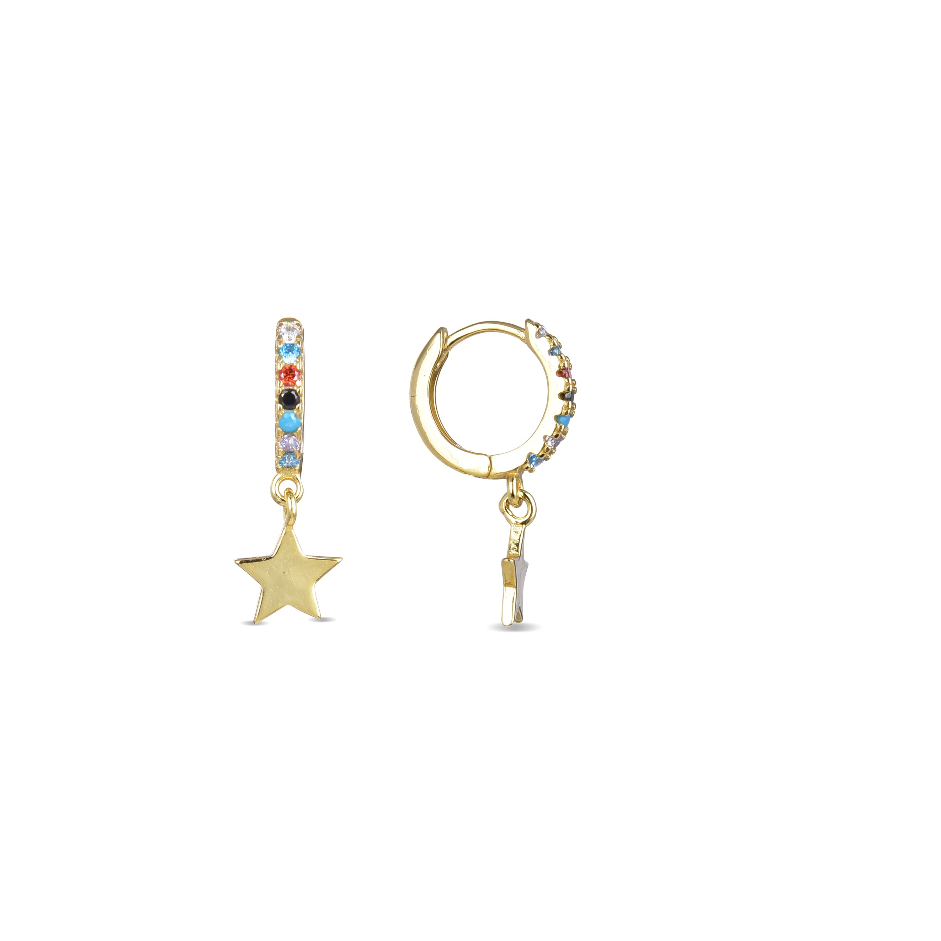 925 Sterling Silver Earrings with Multicolor Zirconia Finished in 18K Yellow Gold - Libe