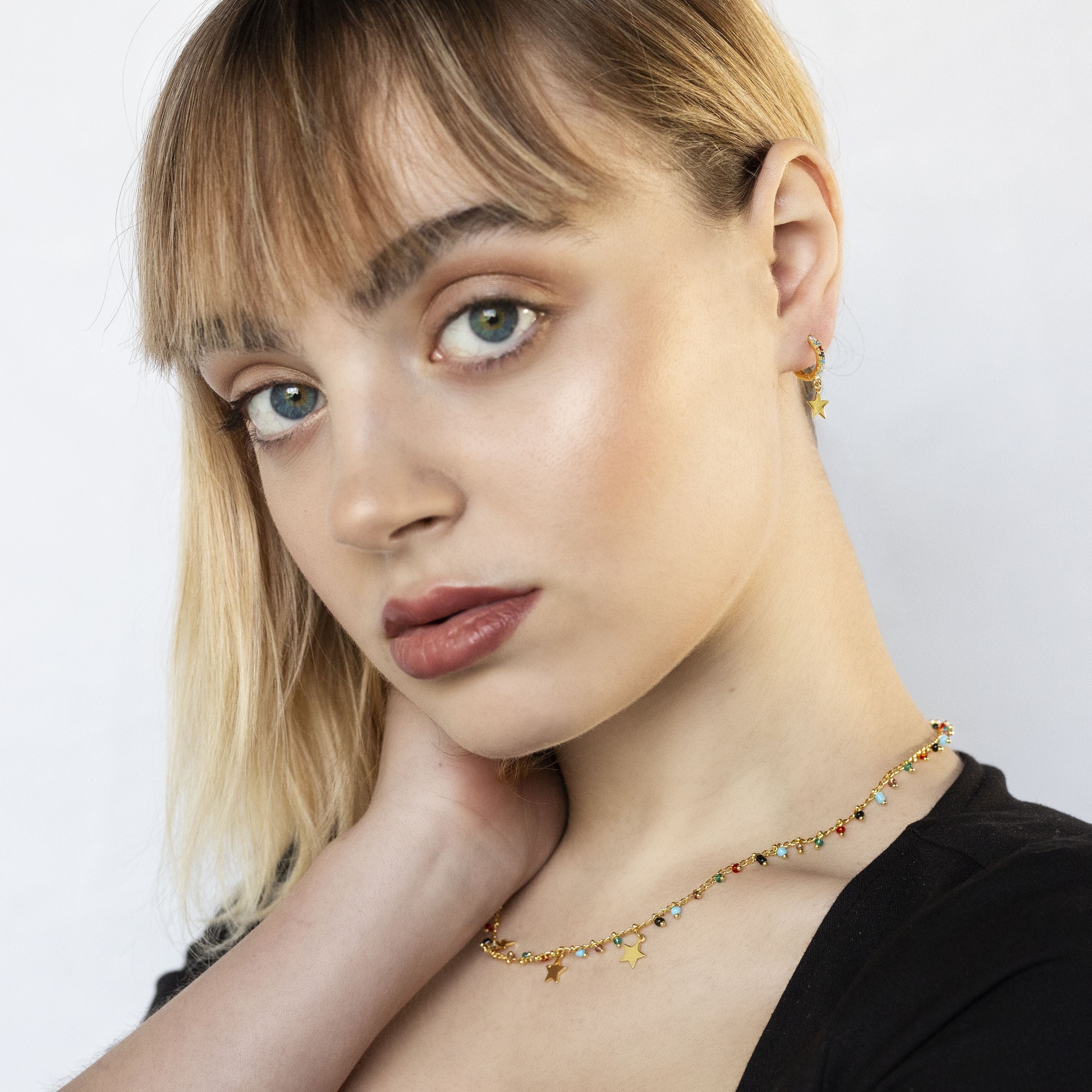 925 Sterling Silver Earrings with Multicolor Zirconia Finished in 18K Yellow Gold - Libe