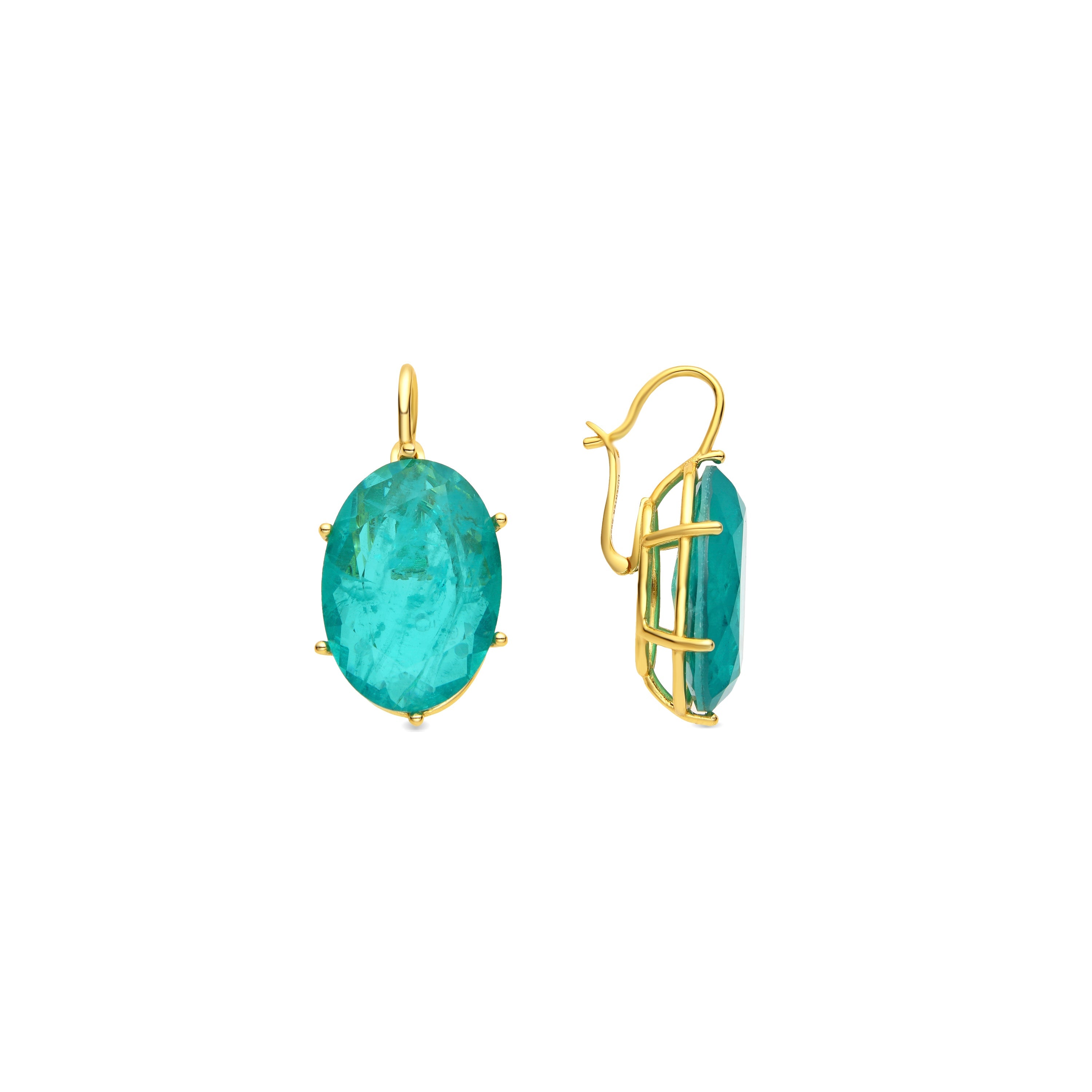 925 Sterling Silver and Green Zirconia Earrings, 18k Yellow Gold Finish - Jadir