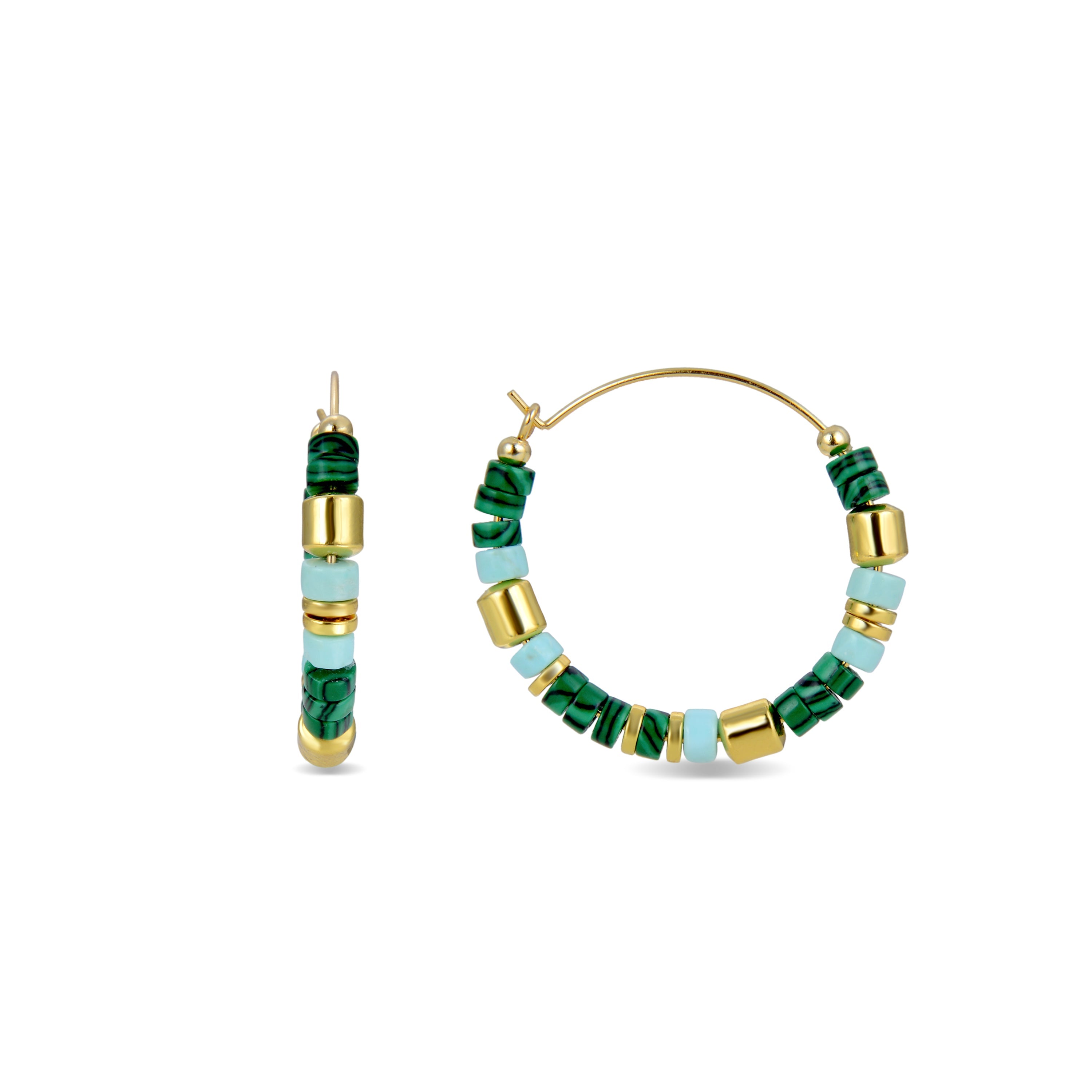 Pendientes de Plata de Ley 925 con Malaquita acabados en oro amarillo 18K - Ihun