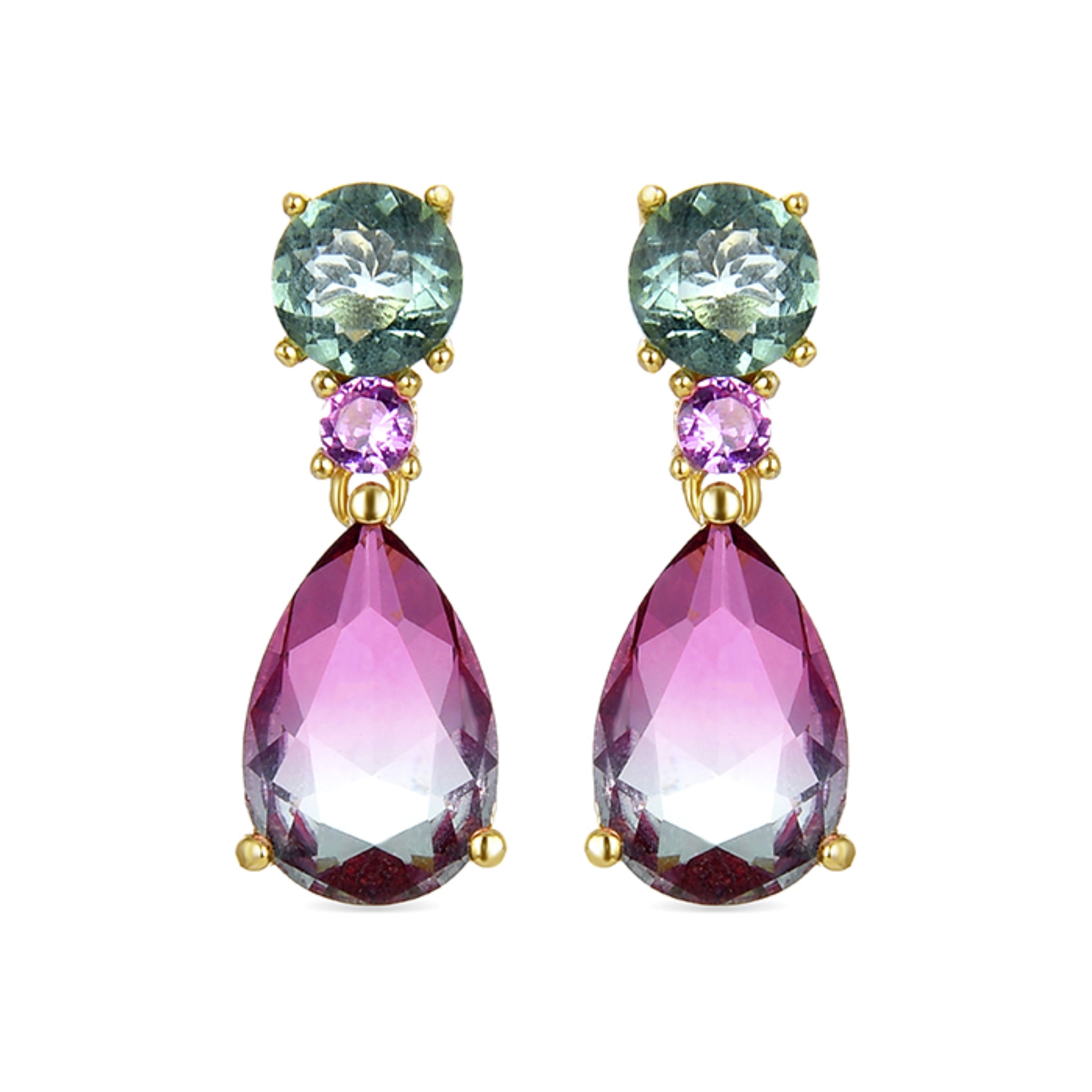 Pendientes de Plata de Ley 925 con Cuarzo Hidrotermal Multicolor acabados en oro amarillo 18K - Koarg