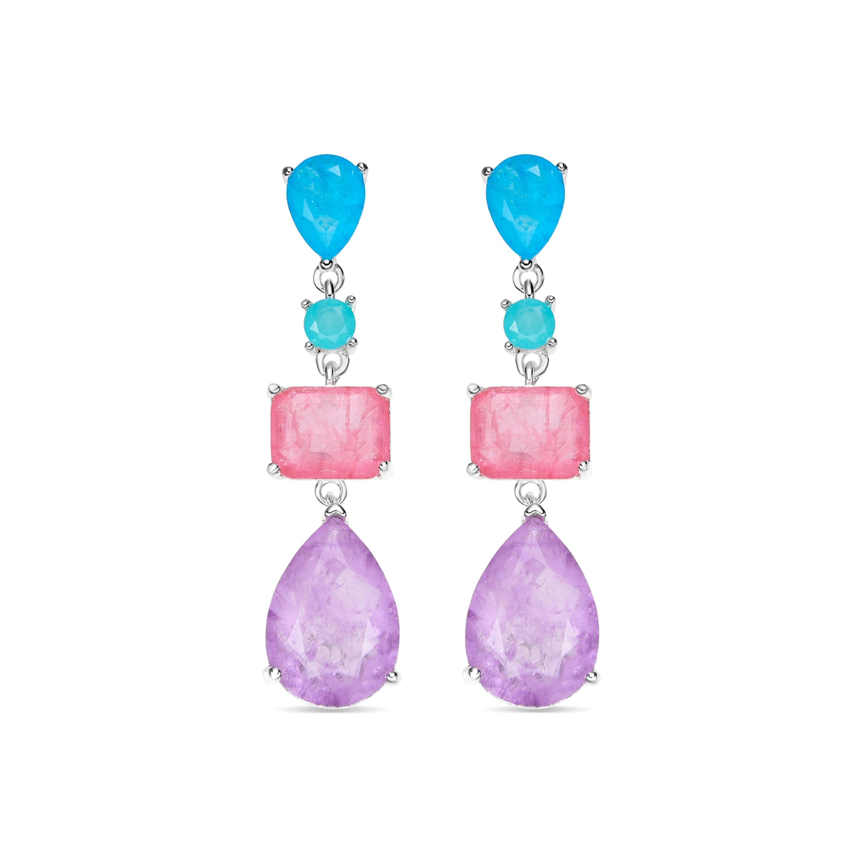Pendientes de Plata de Ley 925 y Cuarzo Hidrotermal Multicolor acabado rodio - Mifa