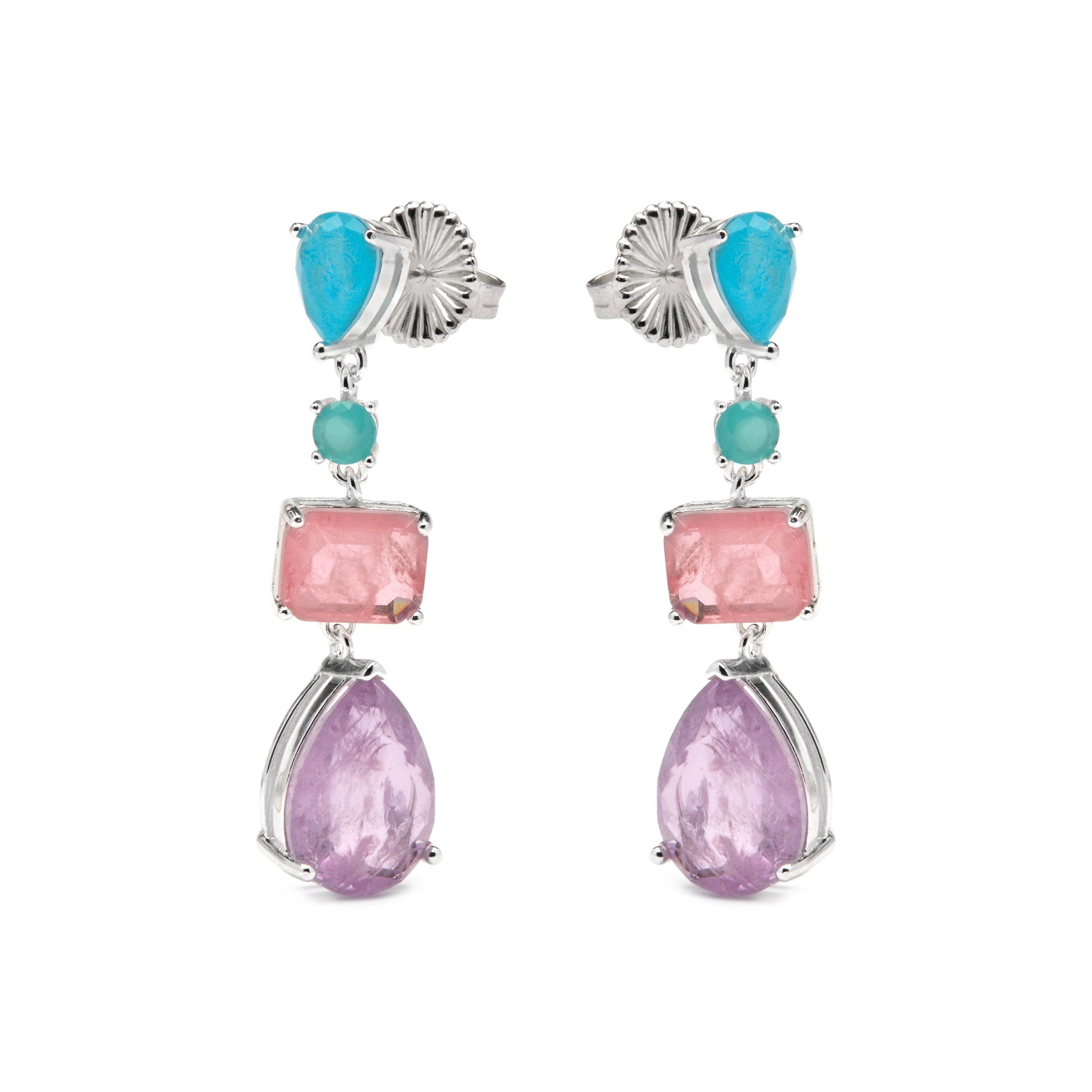 Pendientes de Plata de Ley 925 y Cuarzo Hidrotermal Multicolor acabado rodio - Mifa