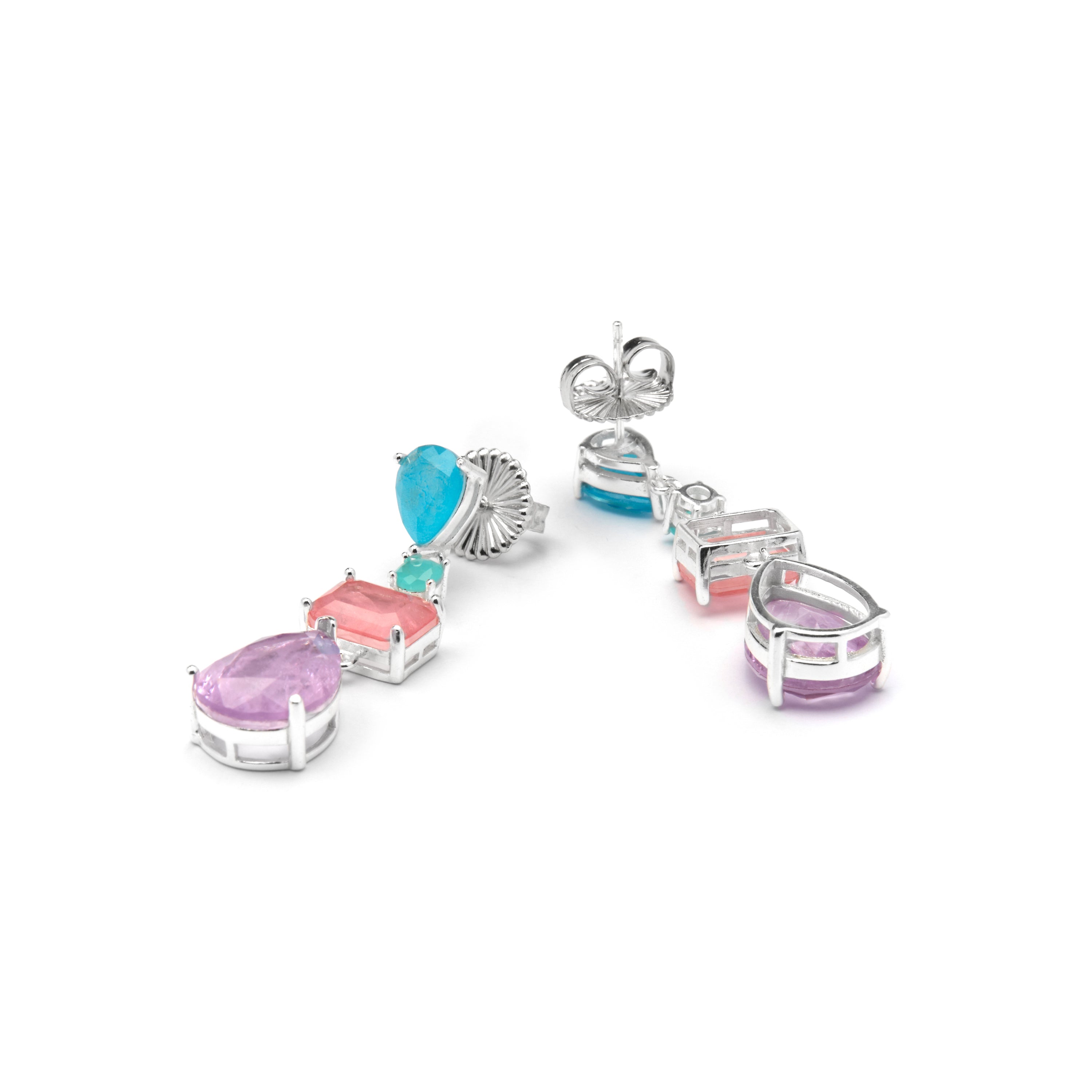 Pendientes de Plata de Ley 925 y Cuarzo Hidrotermal Multicolor acabado rodio - Mifa