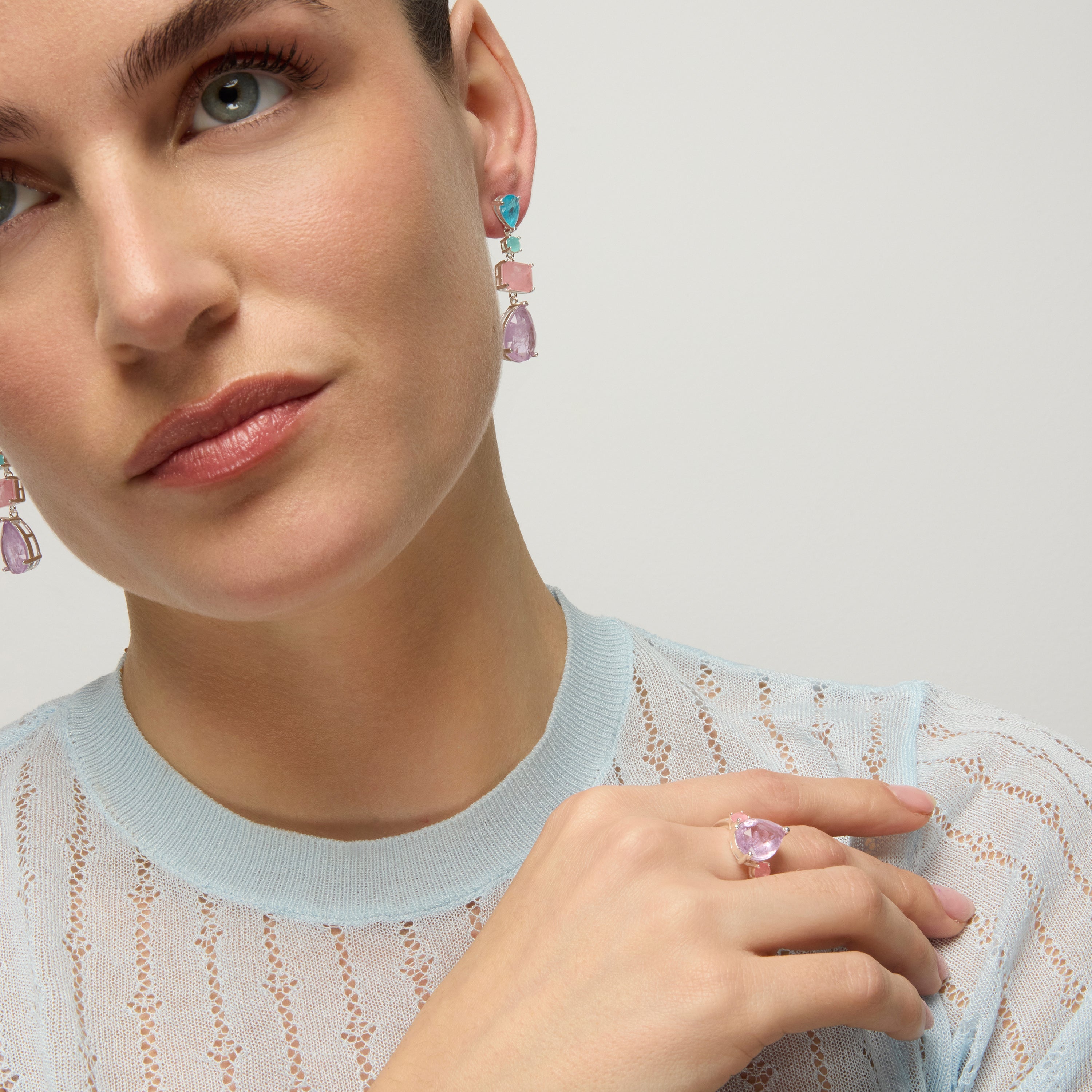 925 Sterling Silver and Multicolor Hydrothermal Quartz Earrings with Rhodium Finish - Mifa