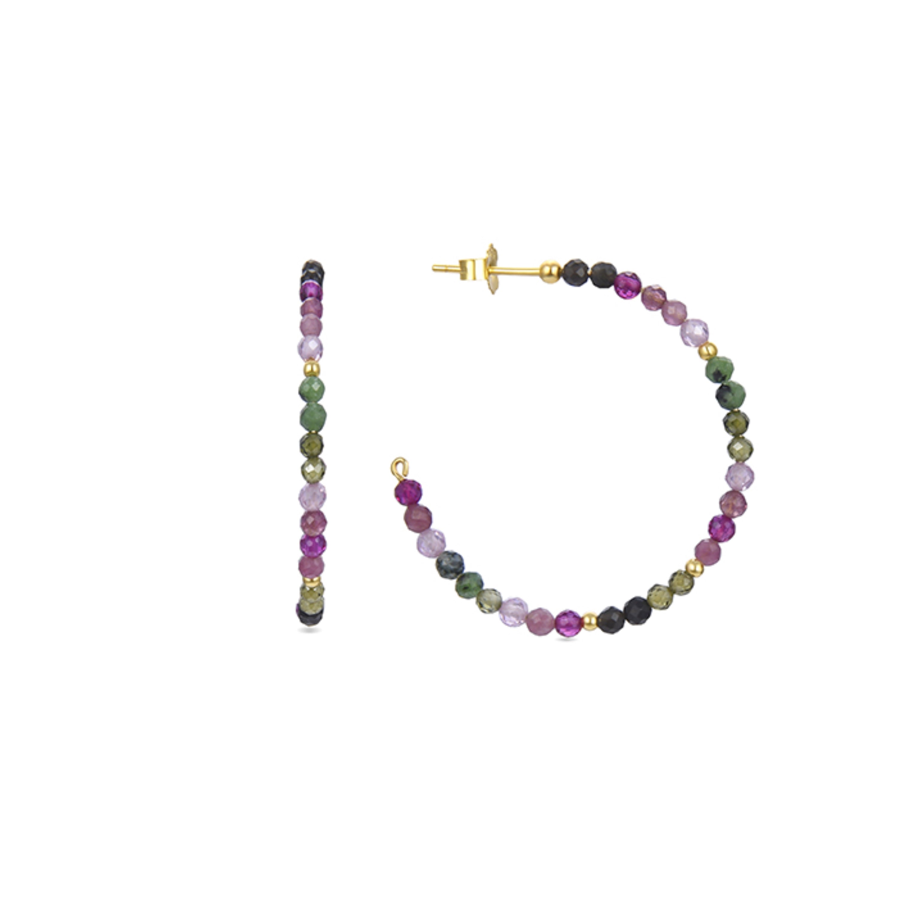 925 Sterling Silver Earrings with Multicolor Tourmaline Finished in 18K Yellow Gold - Koarg