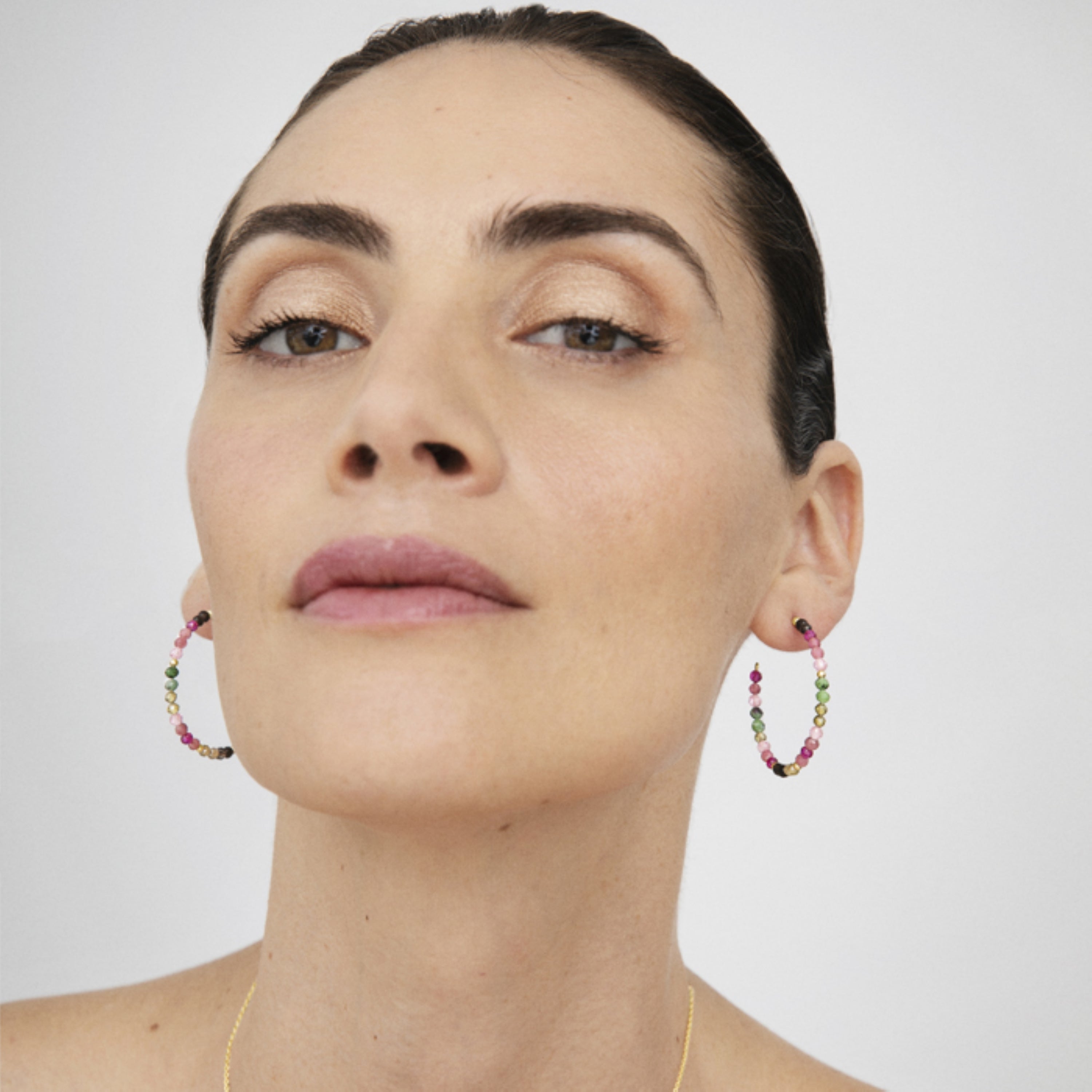 925 Sterling Silver Earrings with Multicolor Tourmaline Finished in 18K Yellow Gold - Koarg
