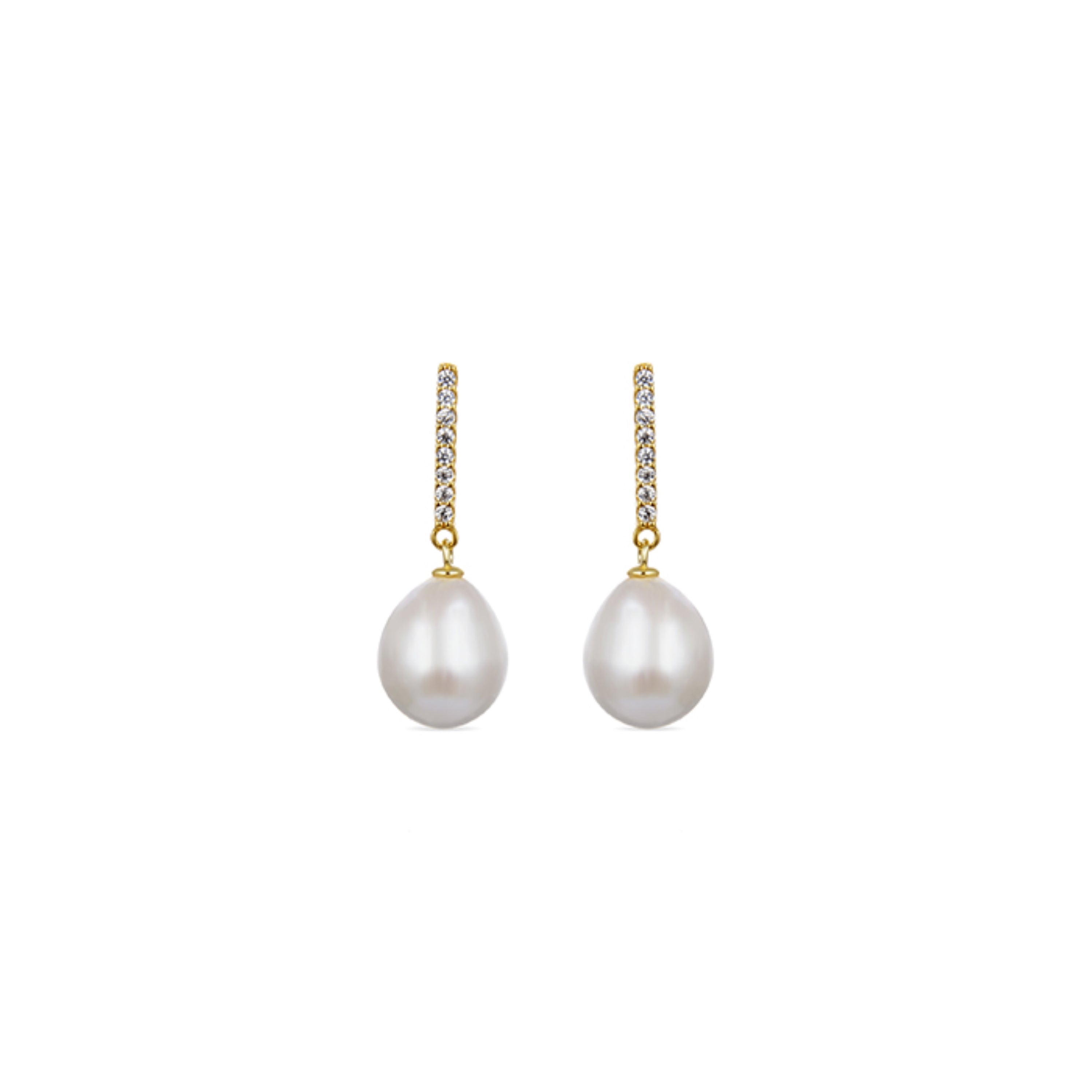 925 Sterling Silver Earrings with White Pearl Finished in 18K Yellow Gold - Nolshu