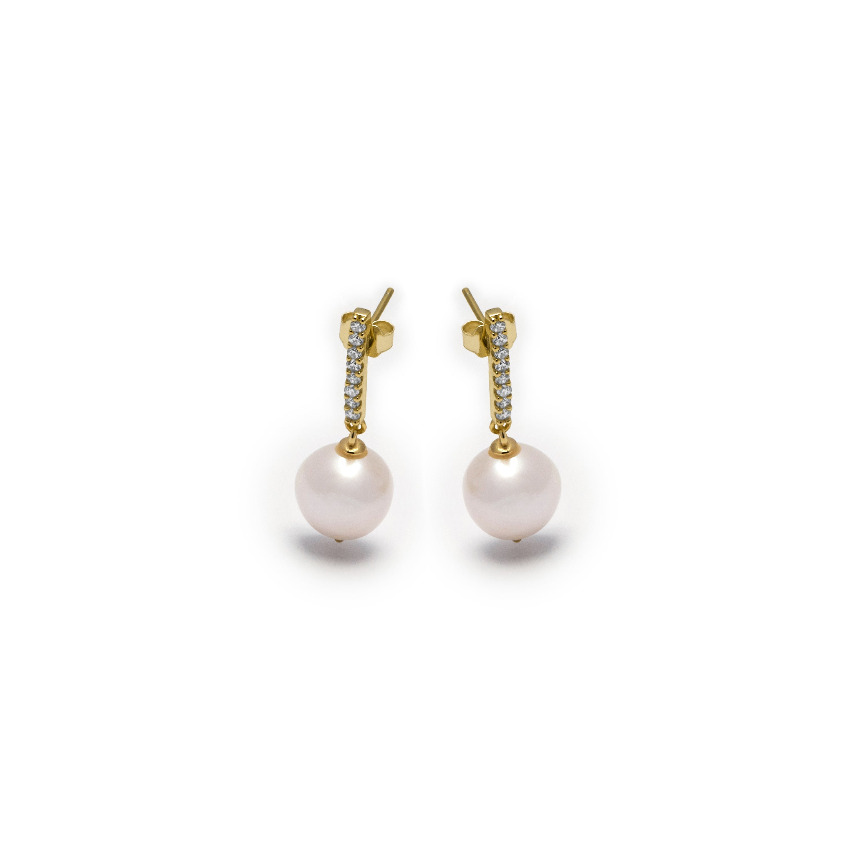 925 Sterling Silver Earrings with White Pearl Finished in 18K Yellow Gold - Nolshu