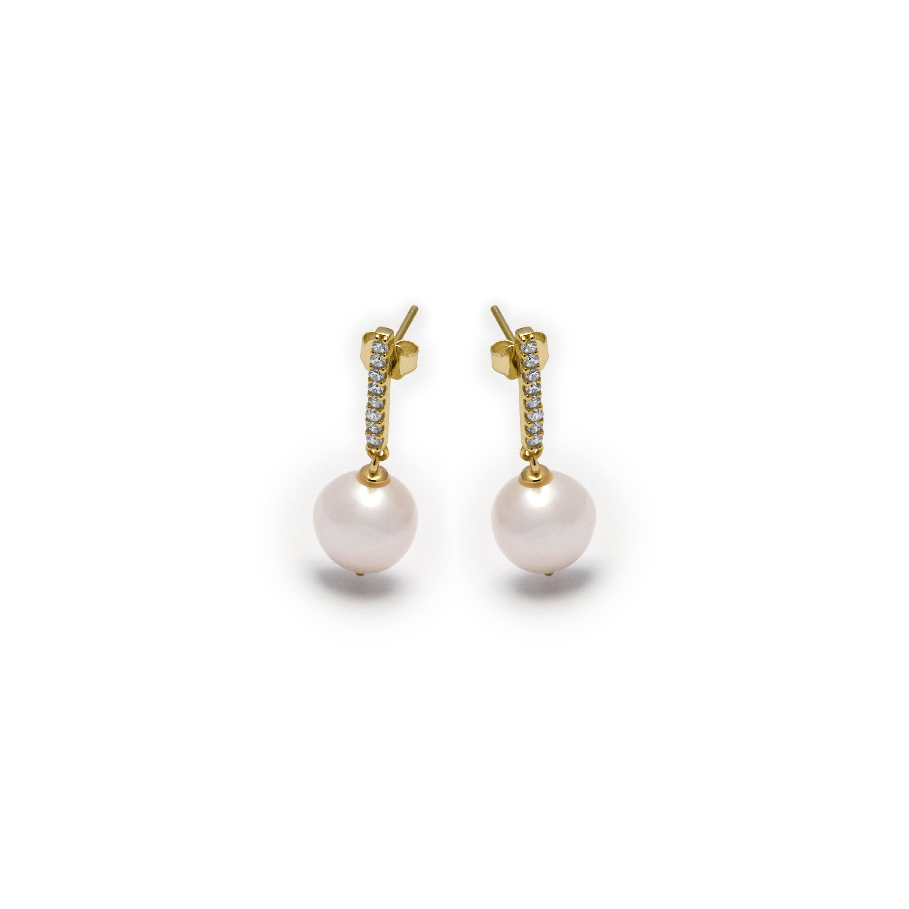 925 Sterling Silver Earrings with White Pearl Finished in 18K Yellow Gold - Nolshu