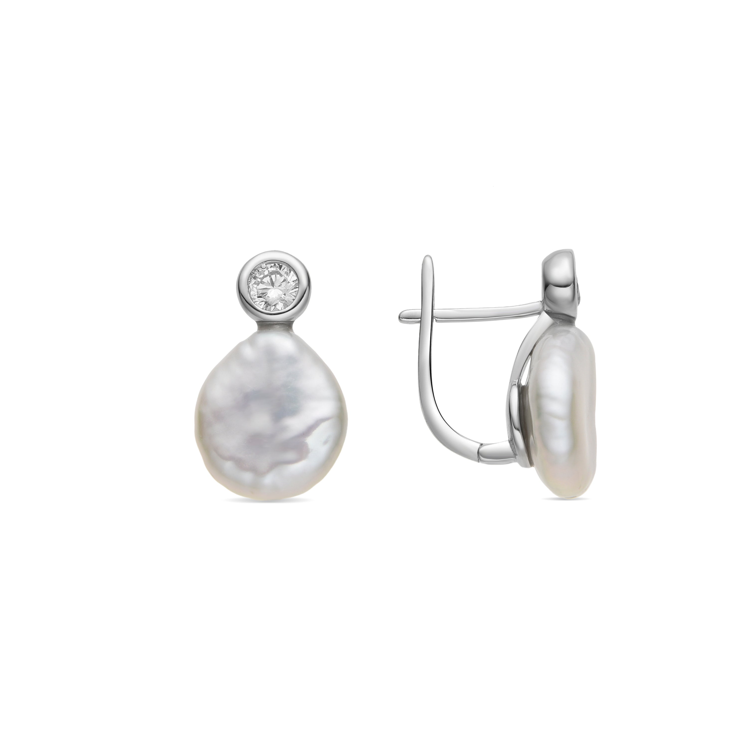 925 Sterling Silver and White Pearl Earrings with Rhodium Finish - Rasgrim