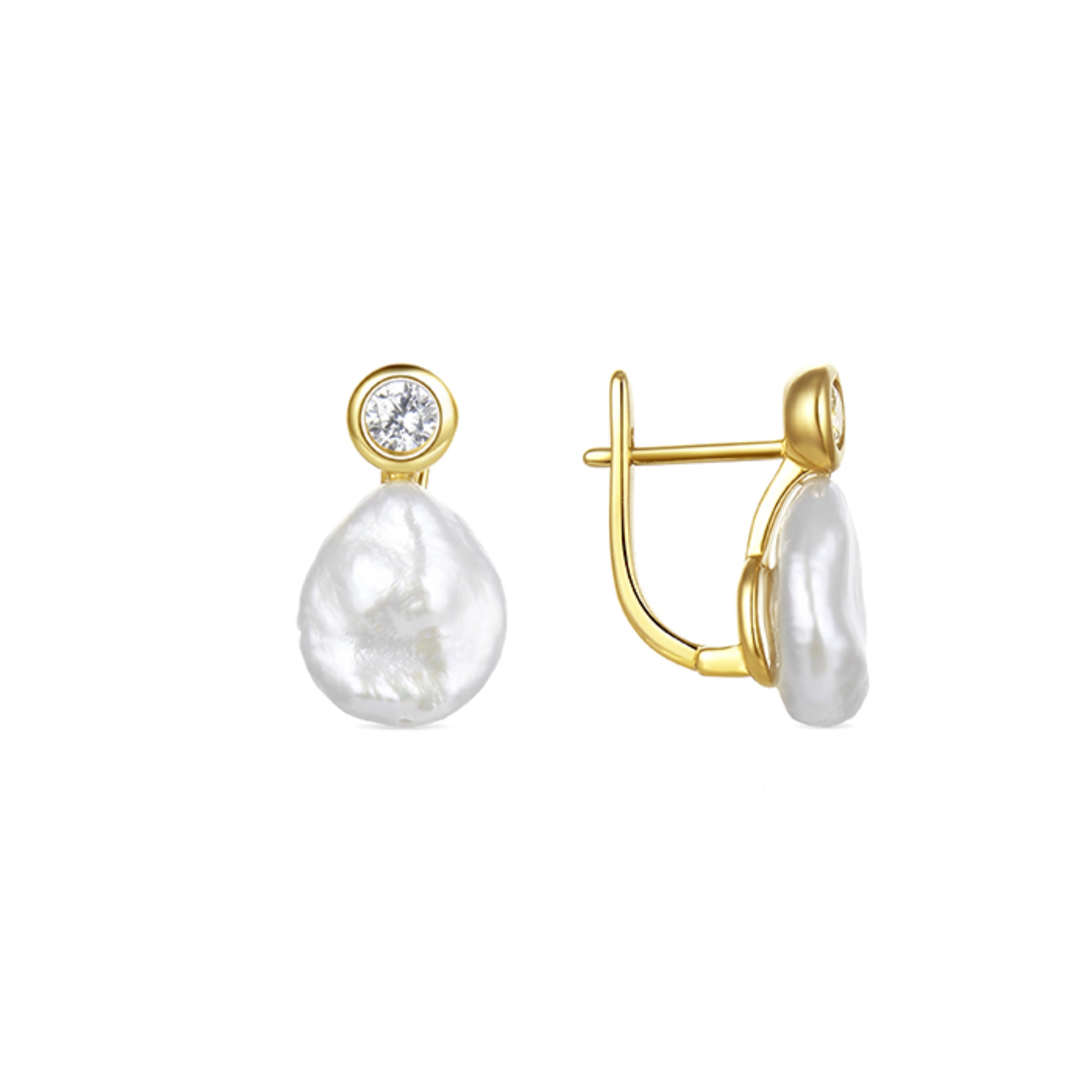 Brincos de Prata de Lei 925 com Pérola Branca com acabamento em ouro amarelo 18K - Rasgrim