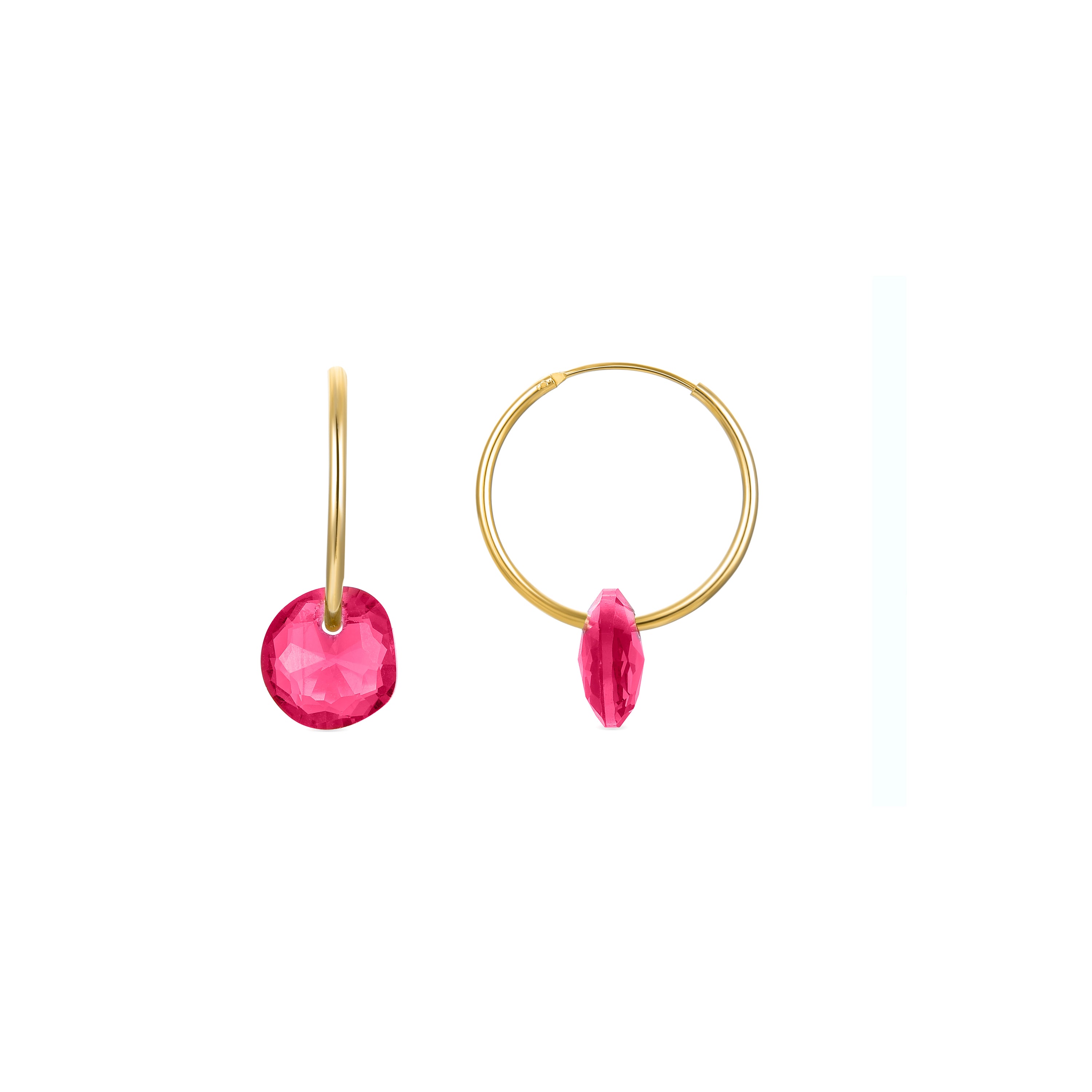 Pendientes de Plata de Ley 925 con Cuarzo Hidrotermal Frambuesa acabados en oro amarillo 18K - Mesiln